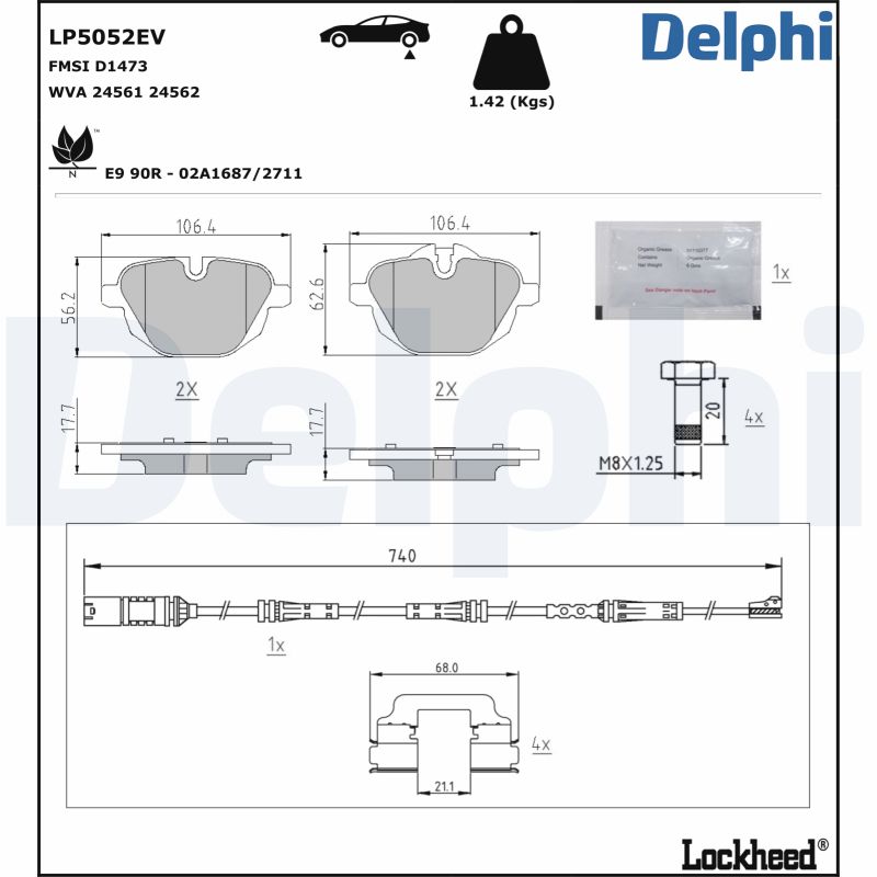 DELPHI Piduriklotside komplekt, ketaspidur LP5052EV