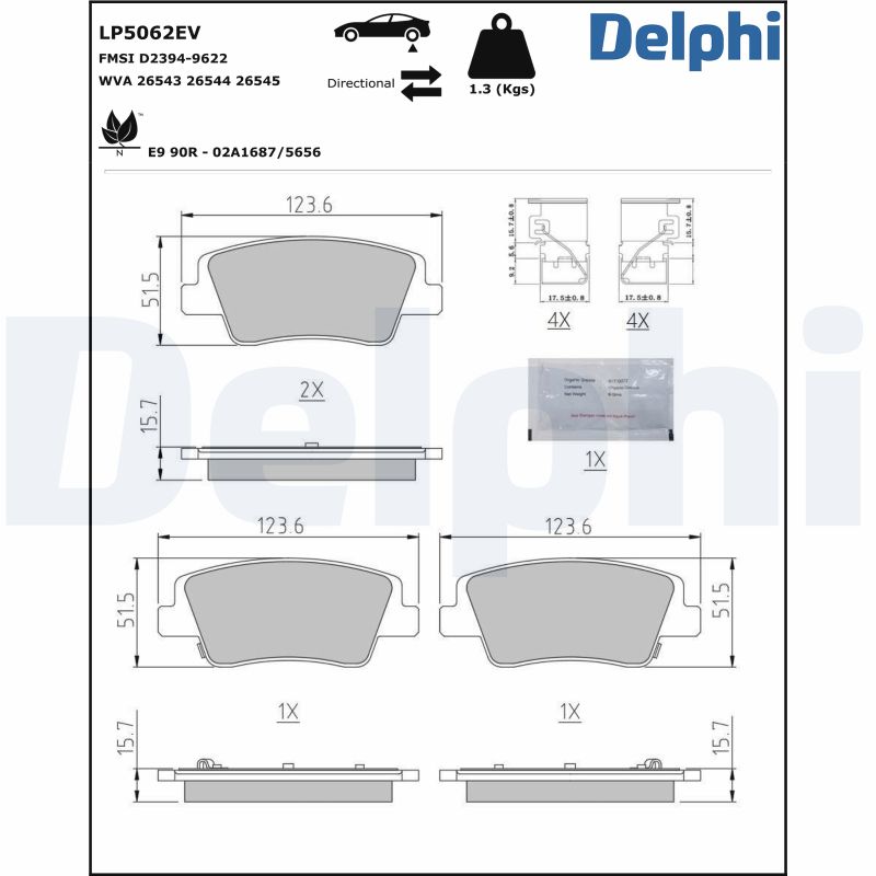 DELPHI Piduriklotside komplekt, ketaspidur LP5062EV