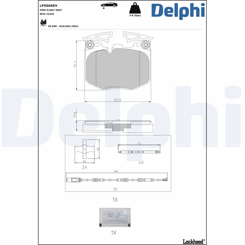 DELPHI Zestaw klocków hamulcowych, hamulce tarczowe LP5066EV