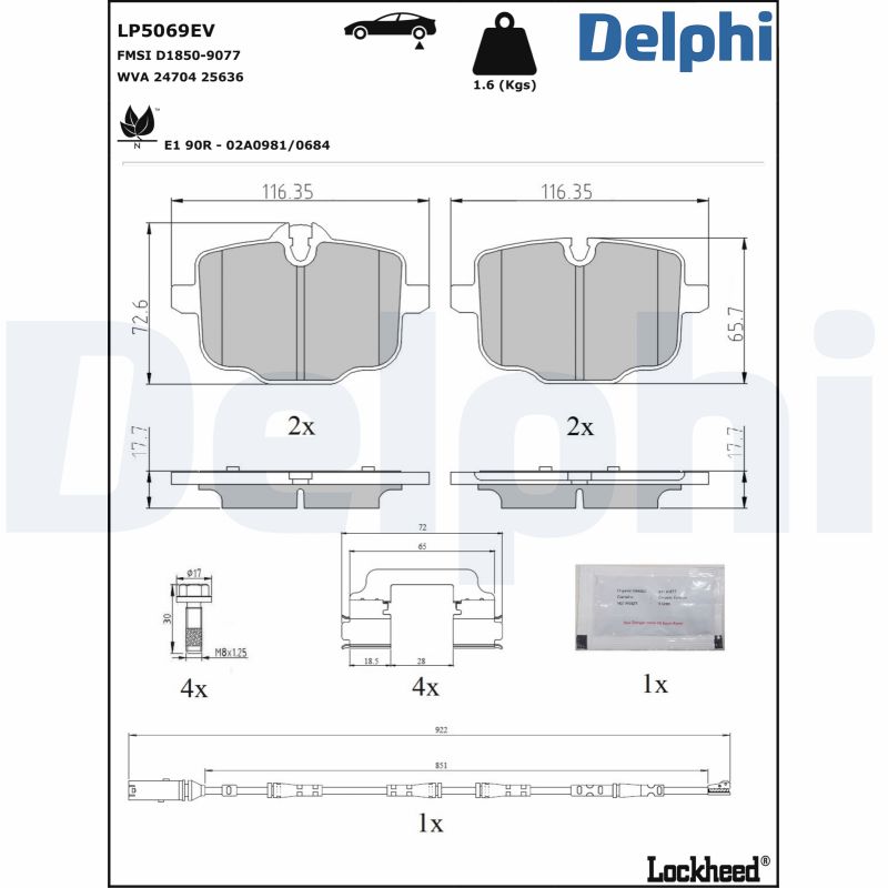 DELPHI Piduriklotside komplekt, ketaspidur LP5069EV