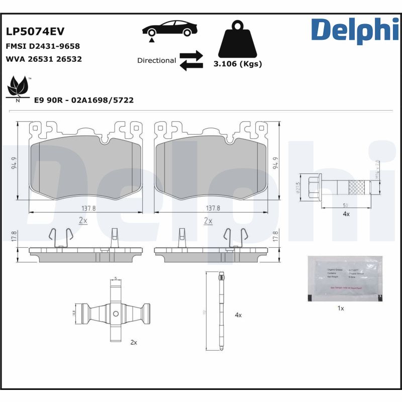 DELPHI Piduriklotside komplekt, ketaspidur LP5074EV