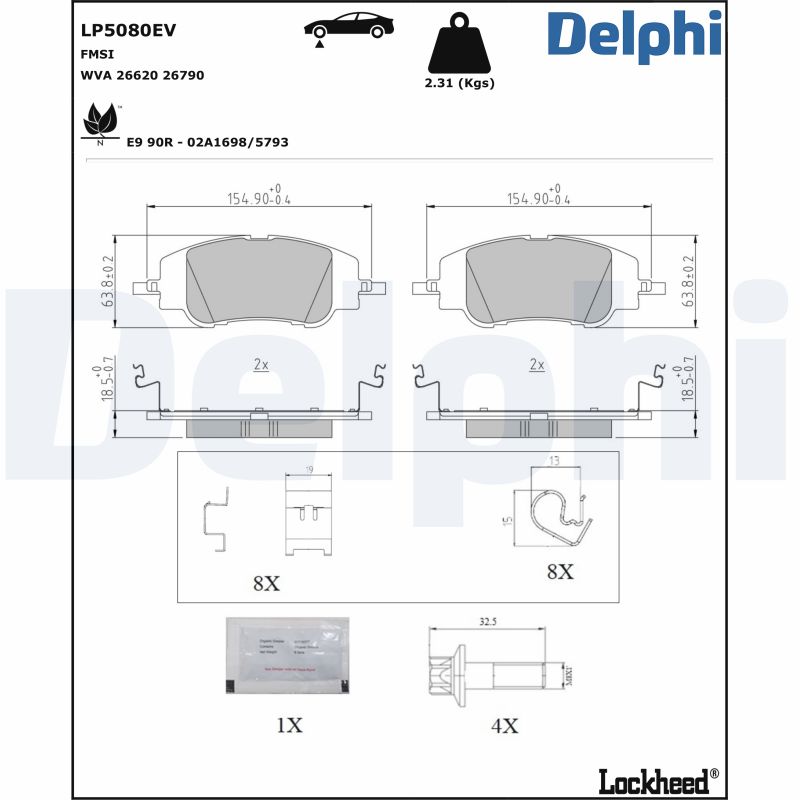 DELPHI Piduriklotside komplekt, ketaspidur LP5080EV