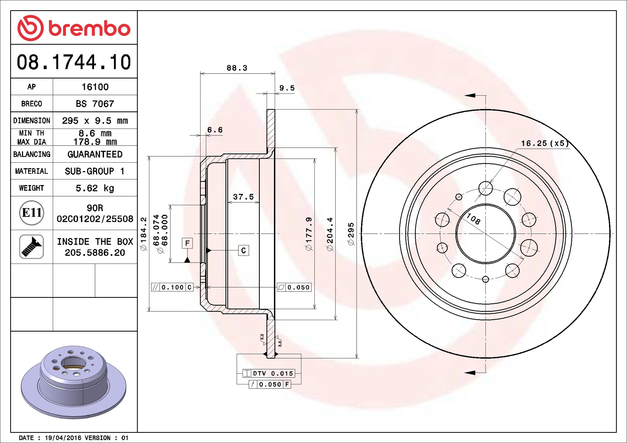 BREMBO Piduriketas 08.1744.10