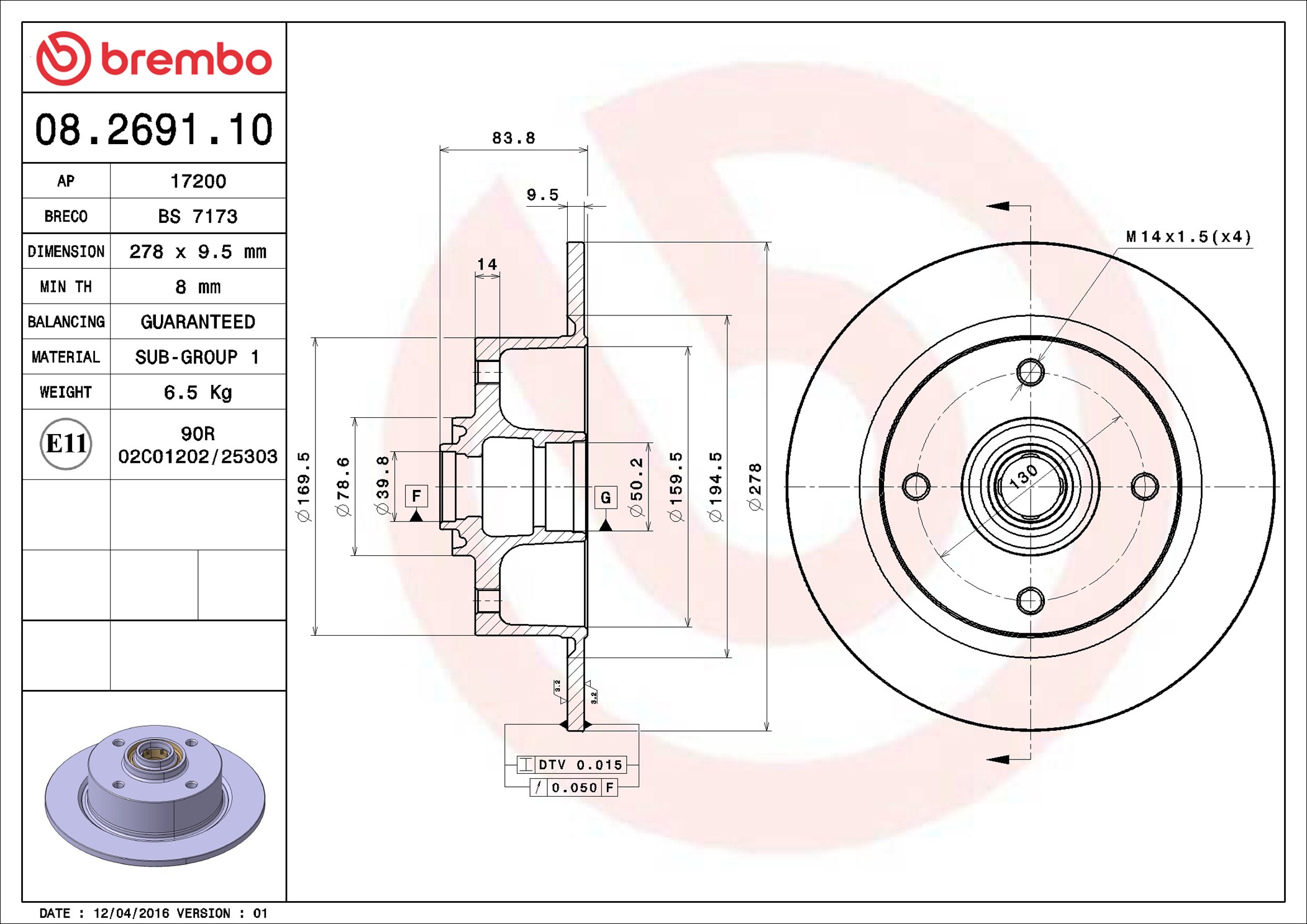 BREMBO Piduriketas 08.2691.10