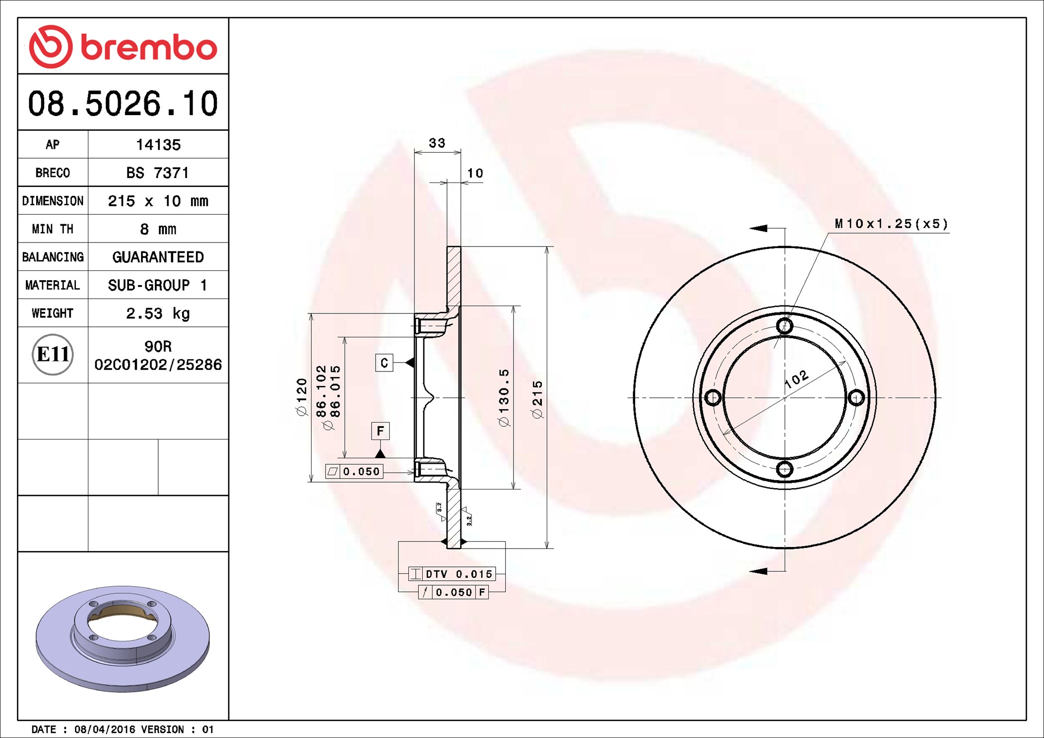 BREMBO Tarcza hamulcowa 08.5026.10