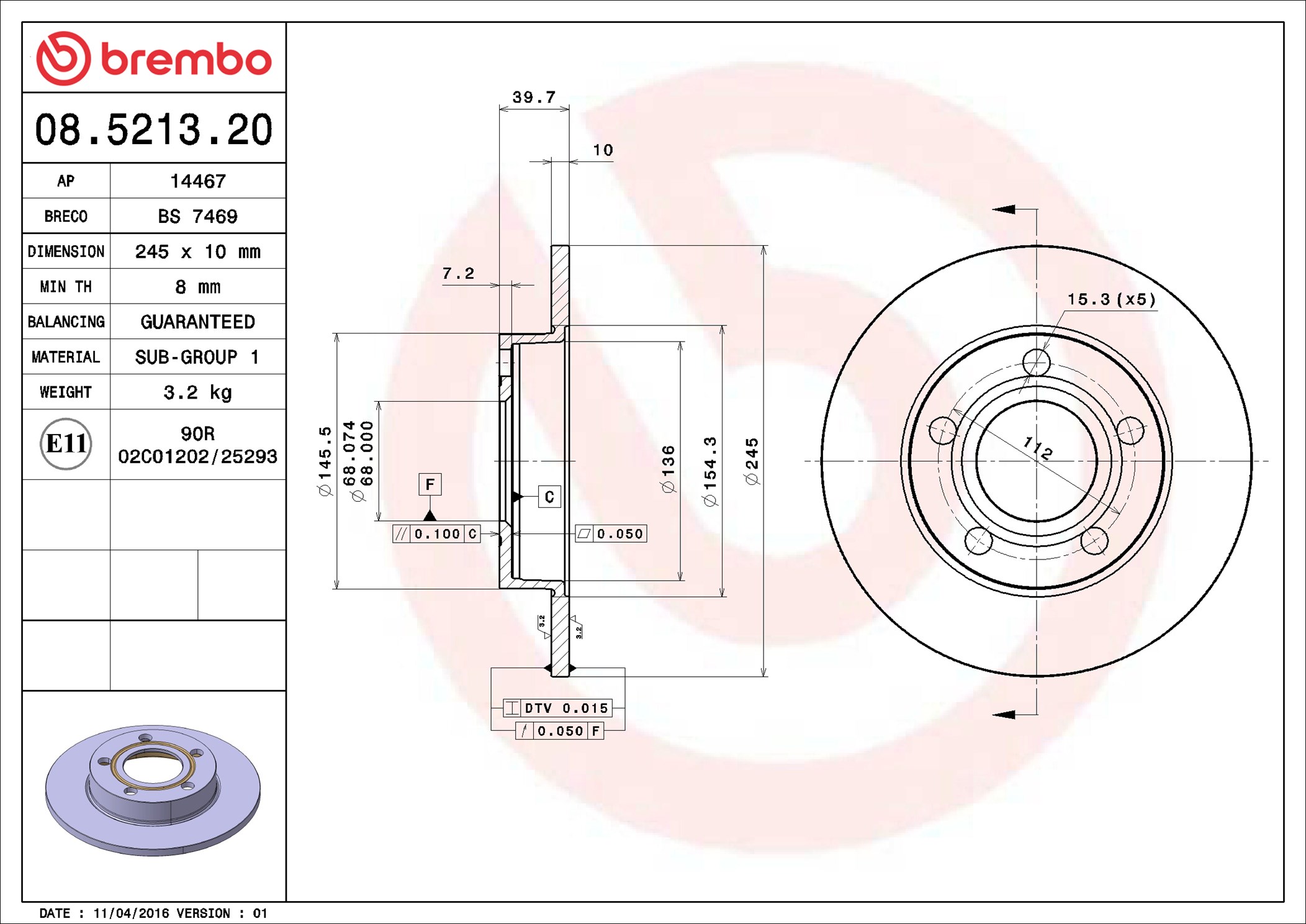 BREMBO Jarrulevy 08.5213.20