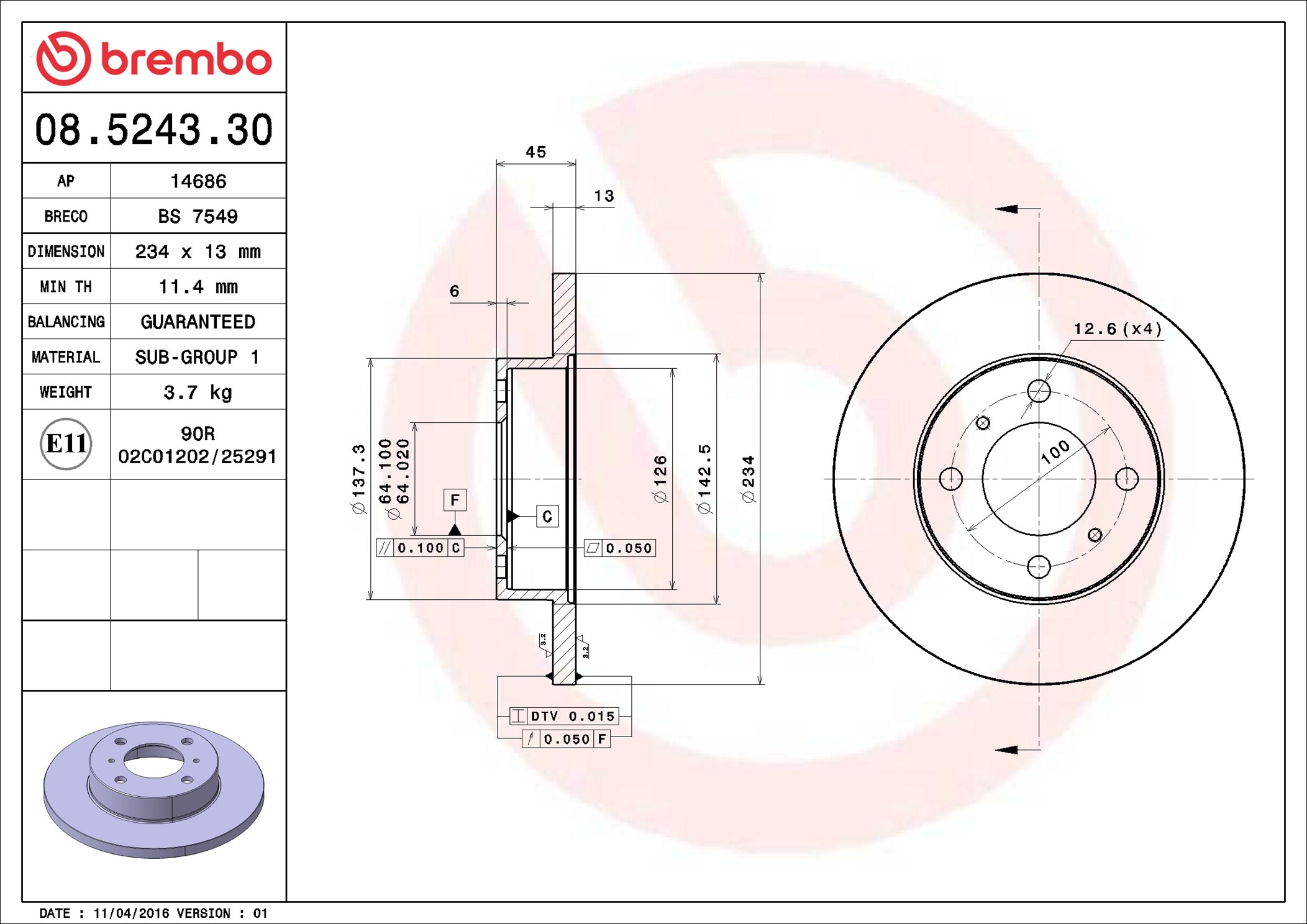 BREMBO Piduriketas 08.5243.30