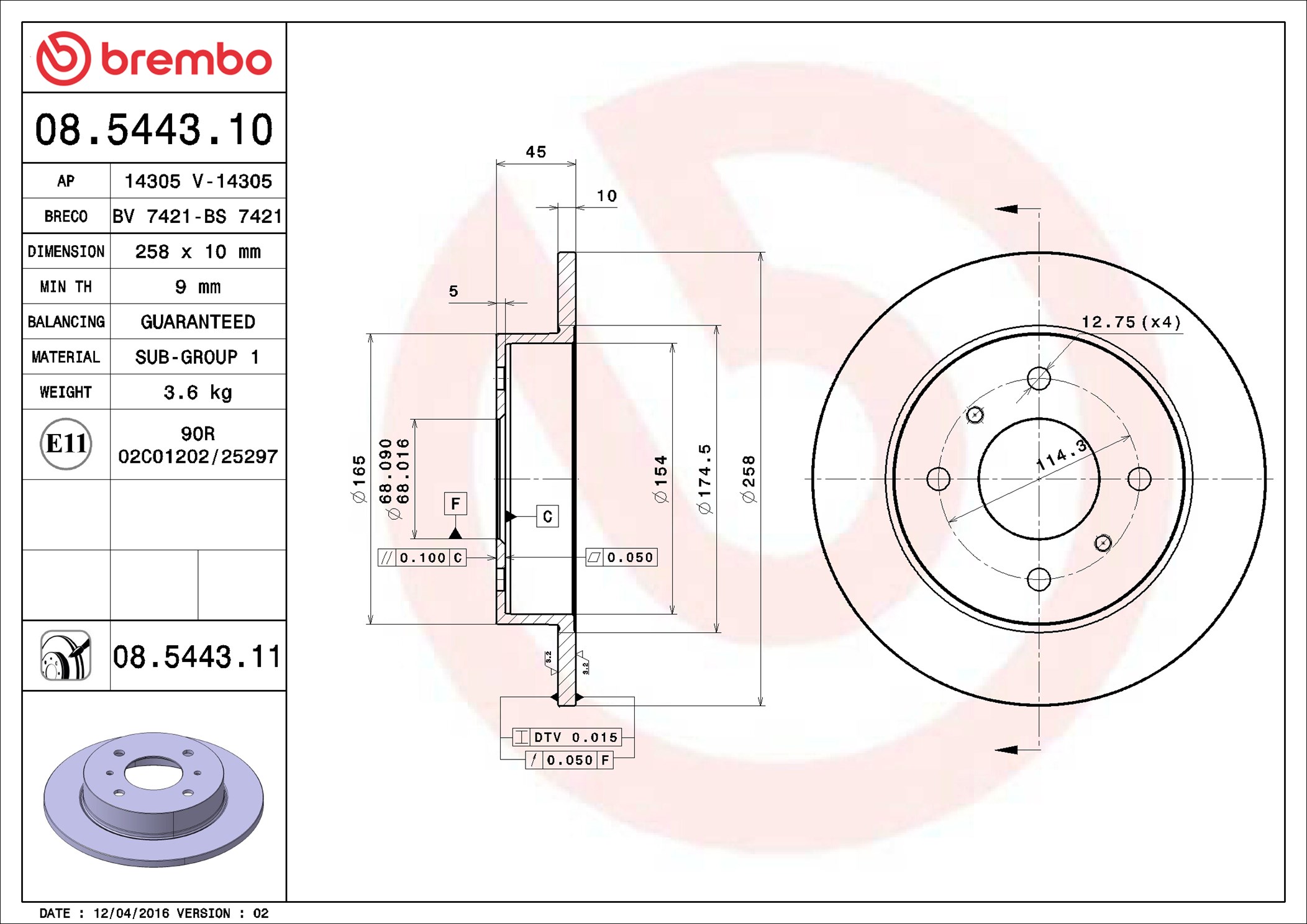 BREMBO Piduriketas 08.5443.10