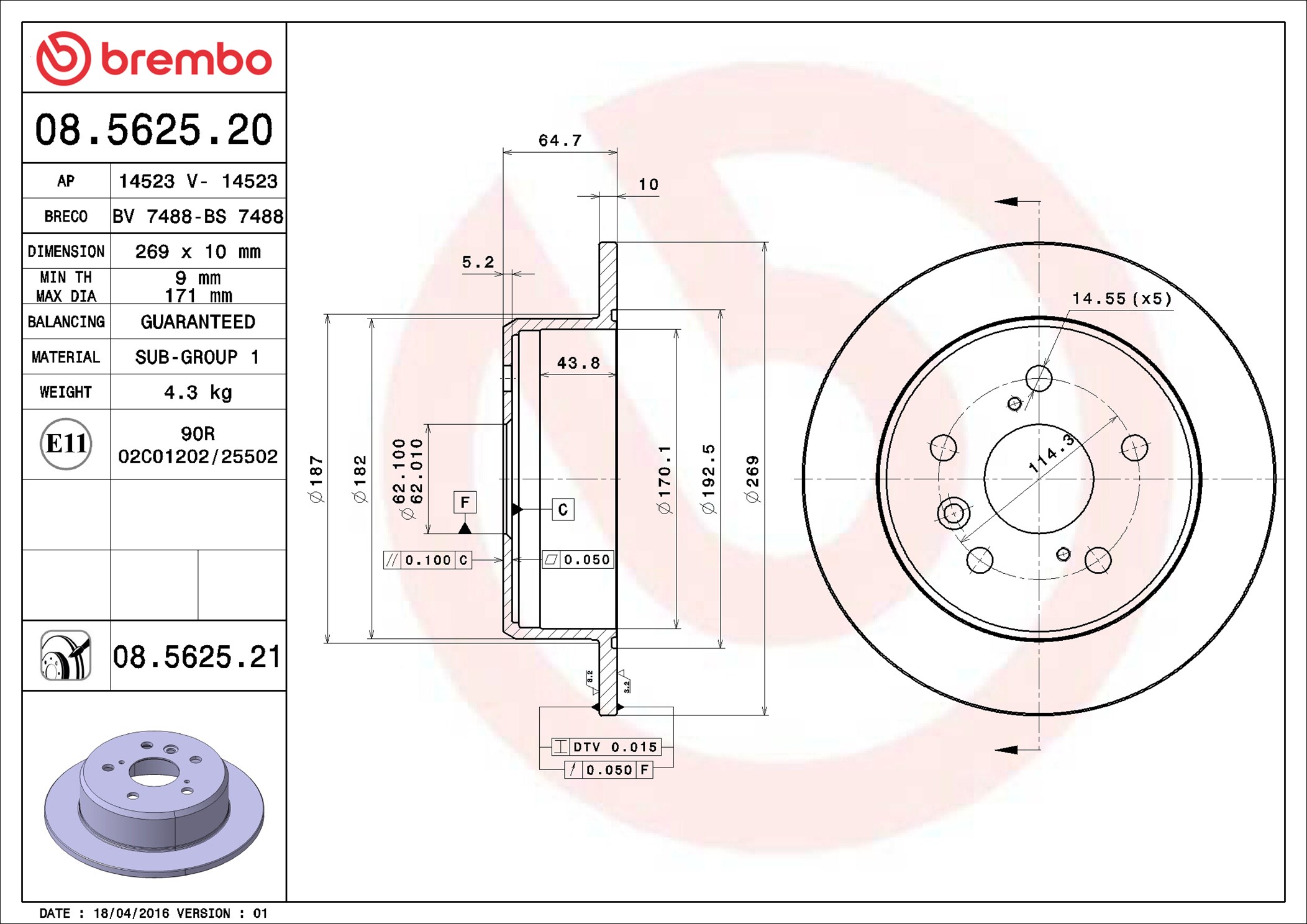 BREMBO Jarrulevy 08.5625.21