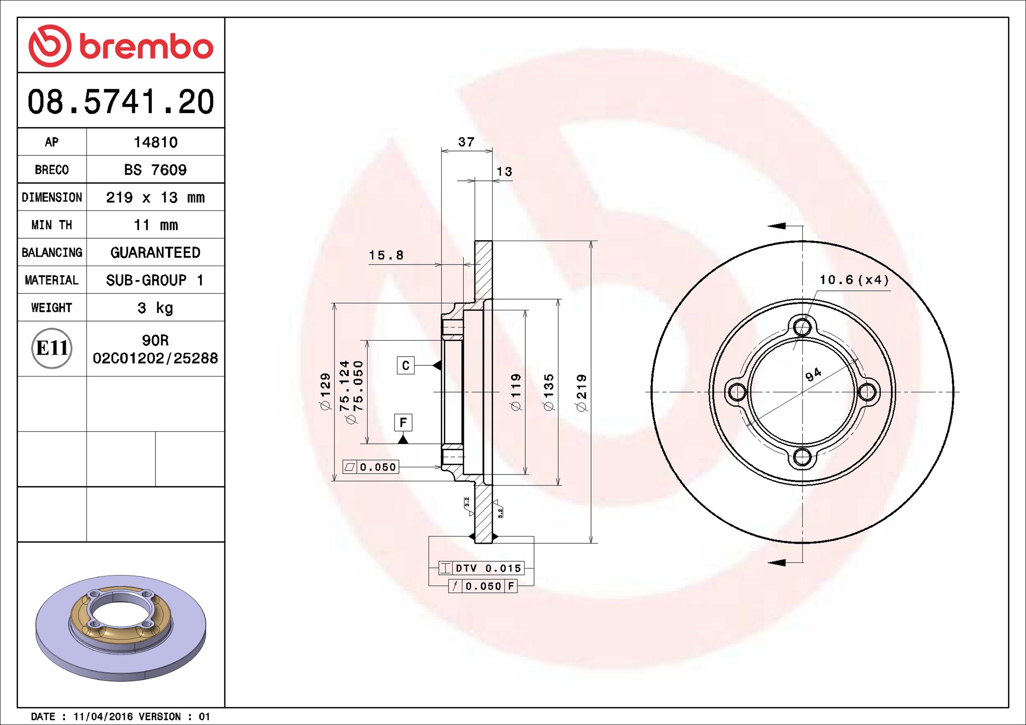 BREMBO Tarcza hamulcowa 08.5741.20