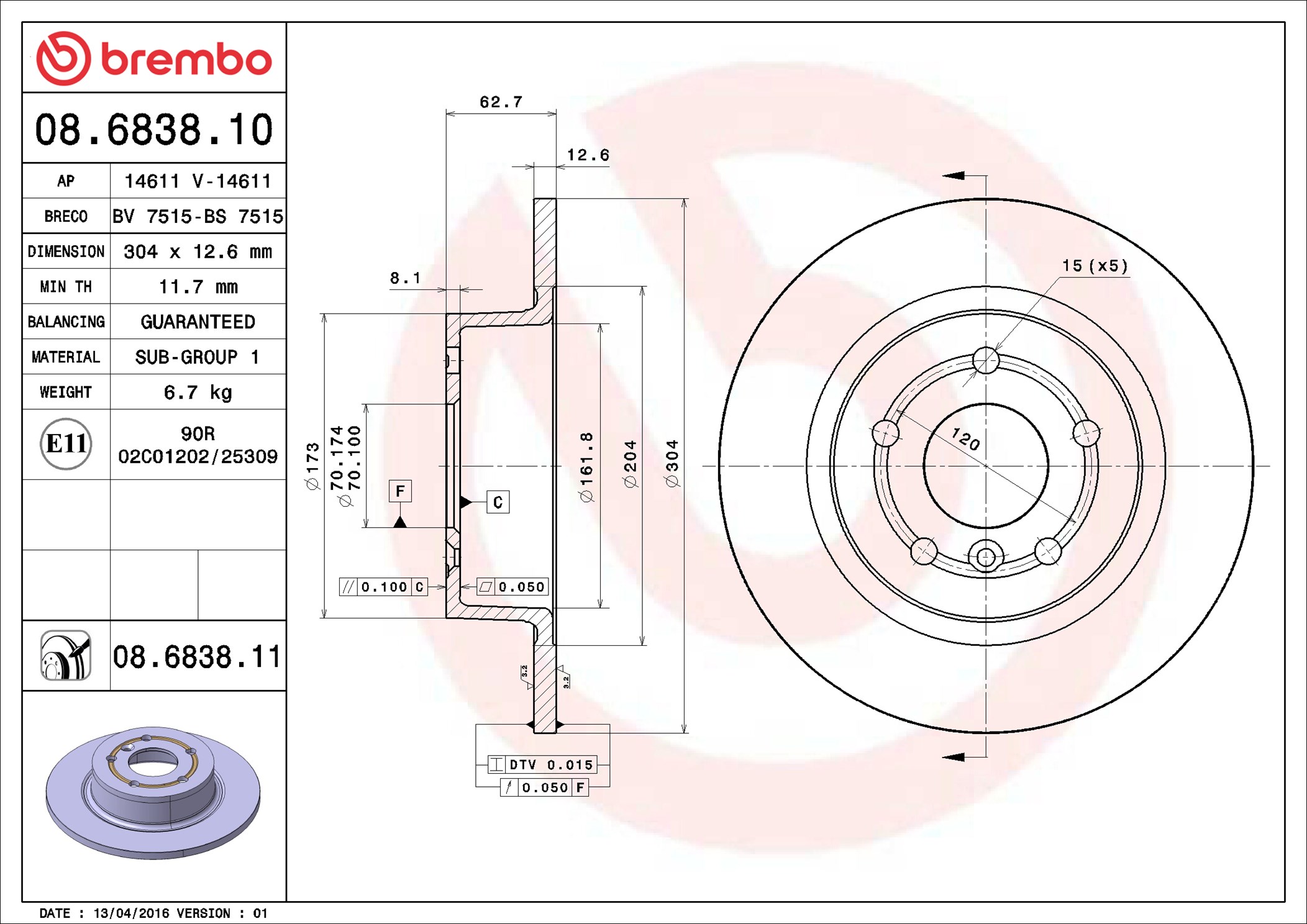 BREMBO Piduriketas 08.6838.10