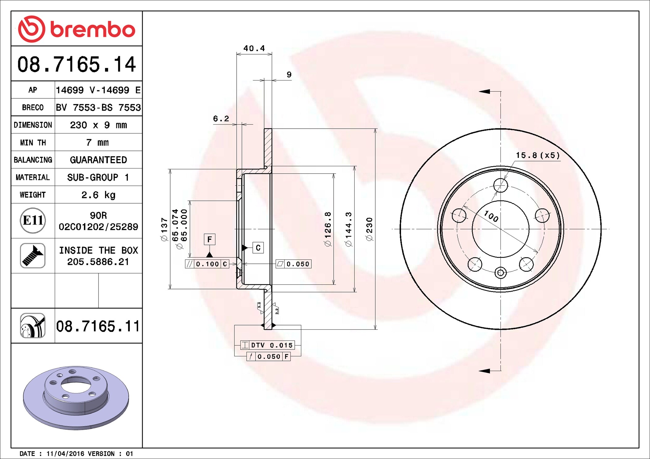 BREMBO stabdžių diskas 08.7165.14