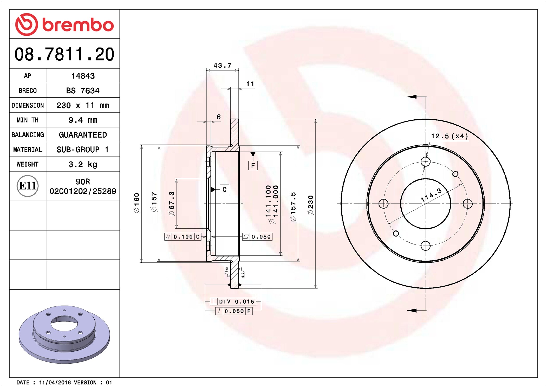 BREMBO Jarrulevy 08.7811.20