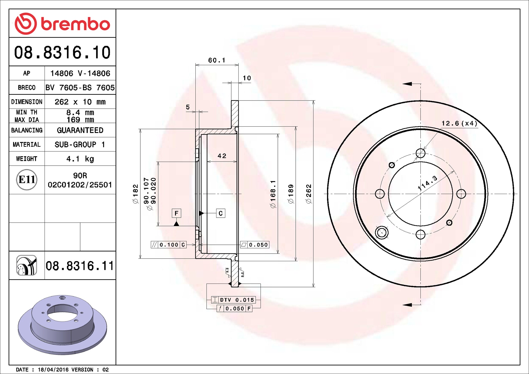 BREMBO Bromsskiva 08.8316.10