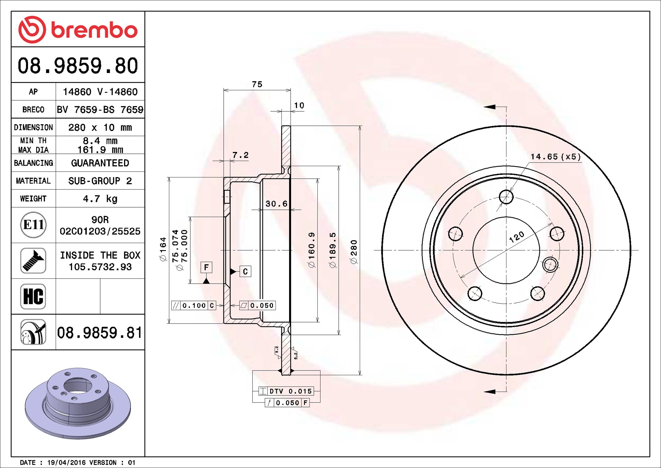 BREMBO Piduriketas 08.9859.81