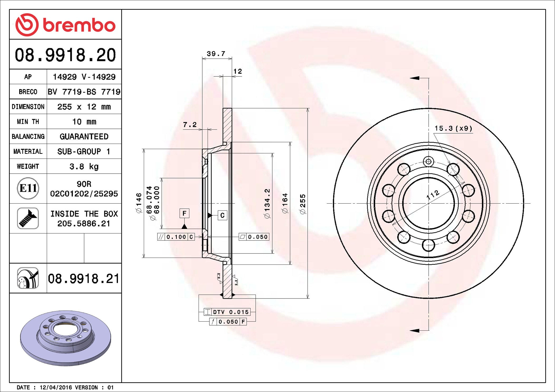 BREMBO stabdžių diskas 08.9918.20