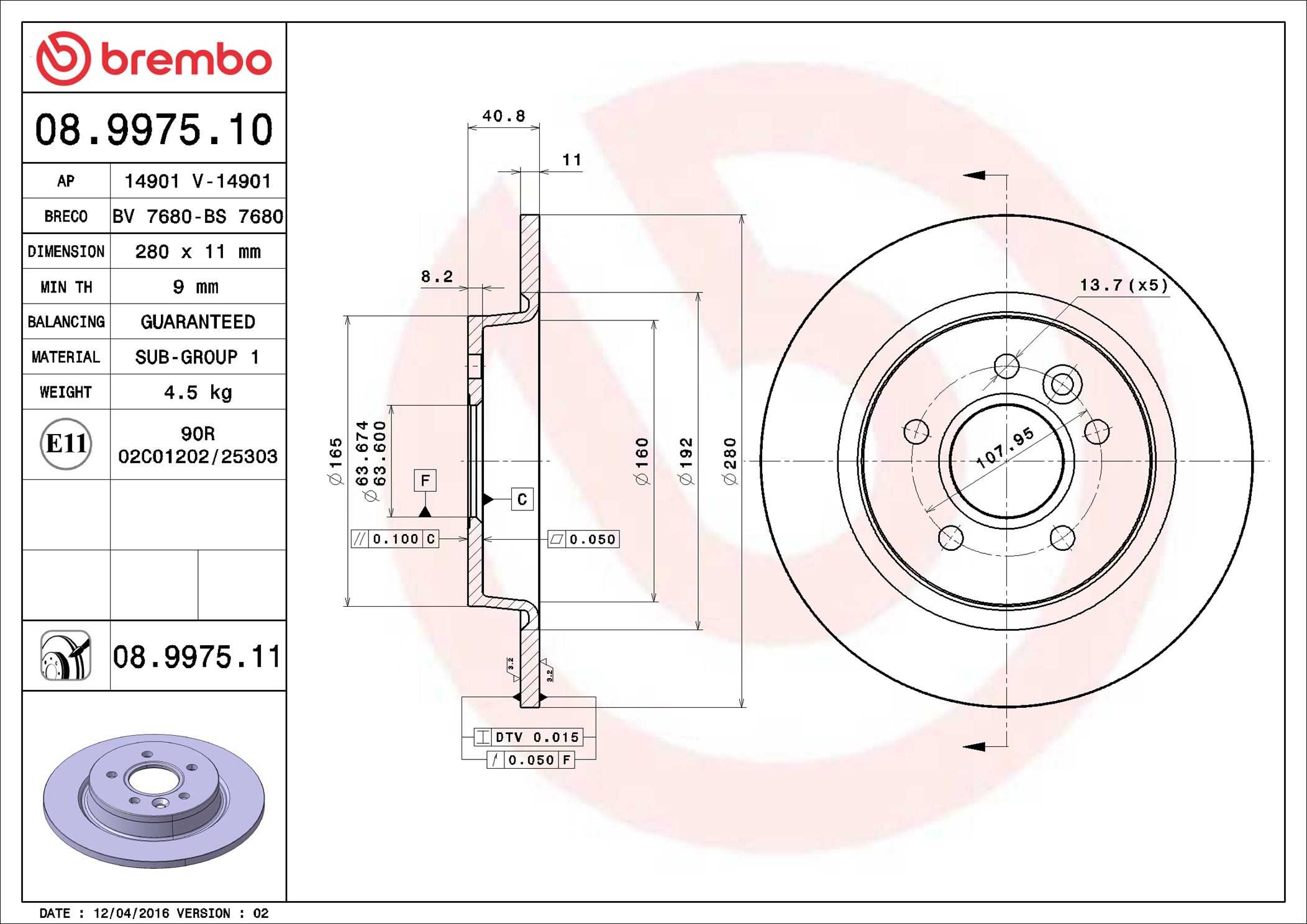 BREMBO Piduriketas 08.9975.10