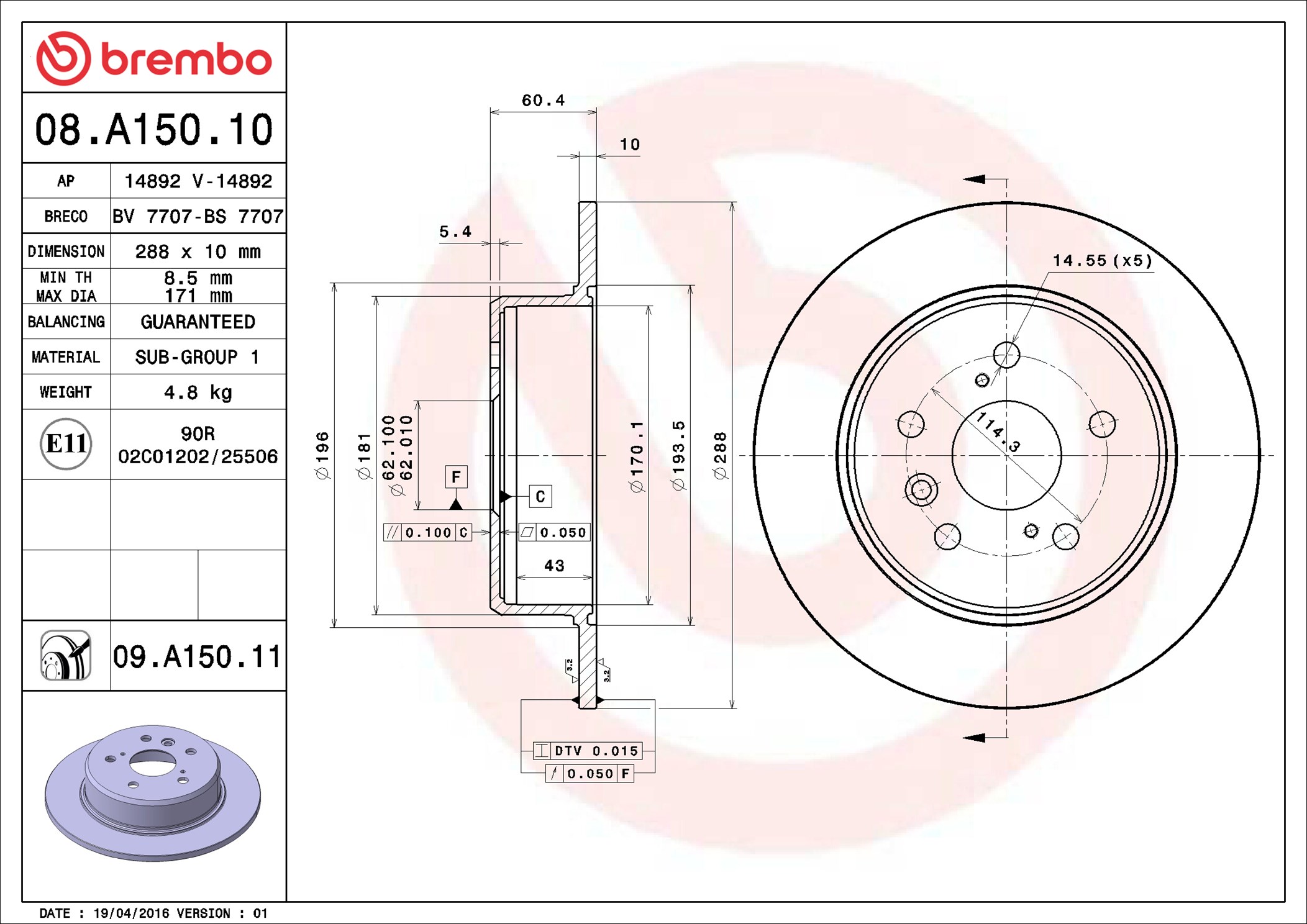 BREMBO Piduriketas 08.A150.11