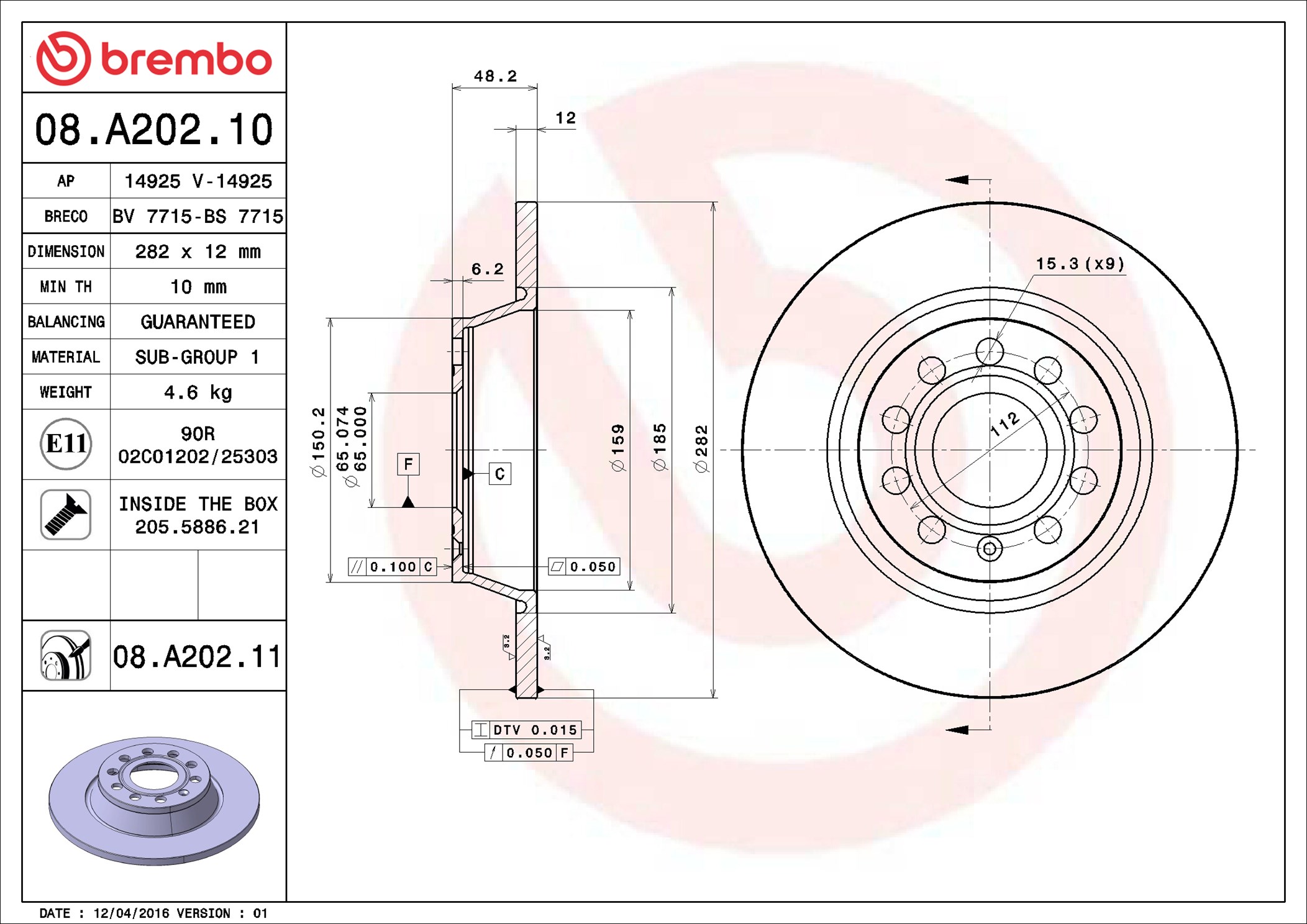 BREMBO stabdžių diskas 08.A202.10