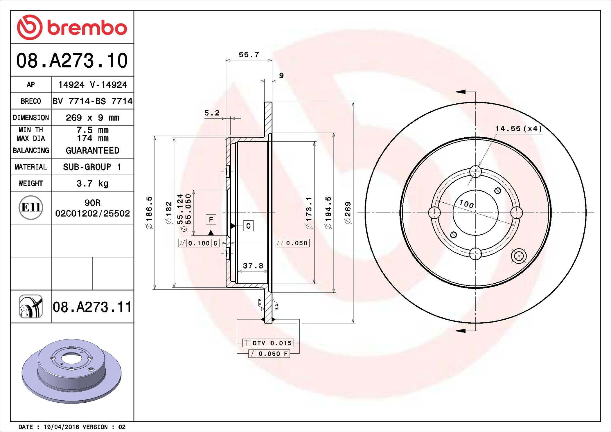 BREMBO Jarrulevy 08.A273.11