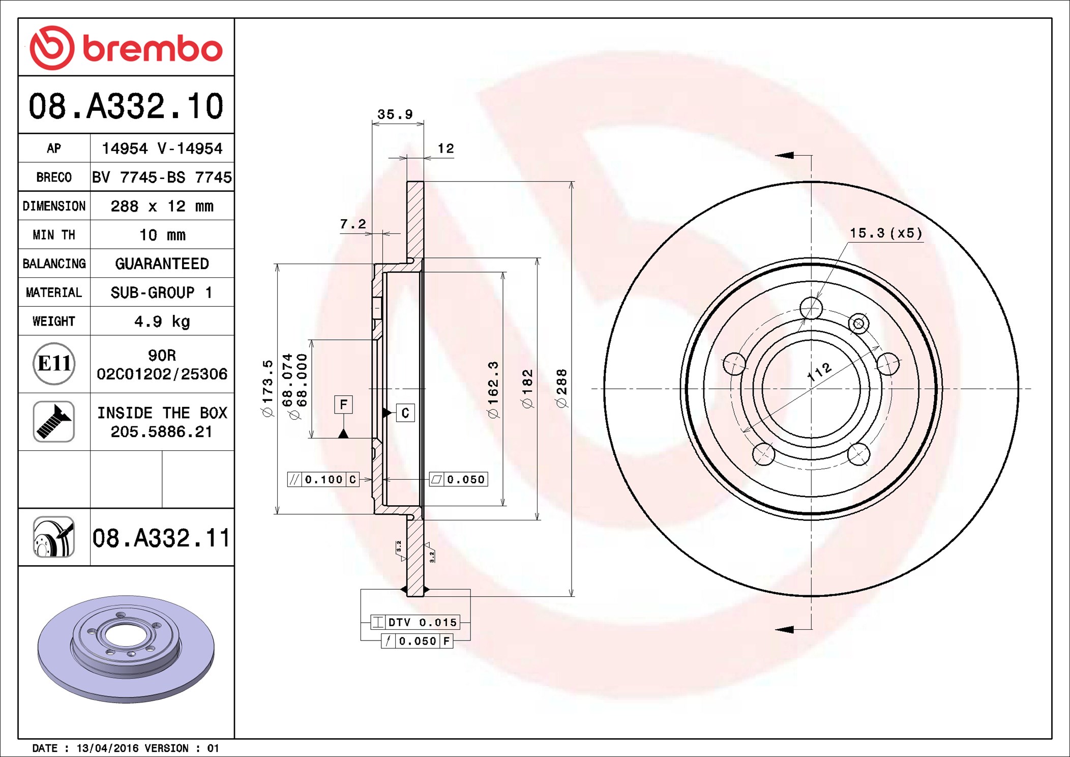 BREMBO Jarrulevy 08.A332.11