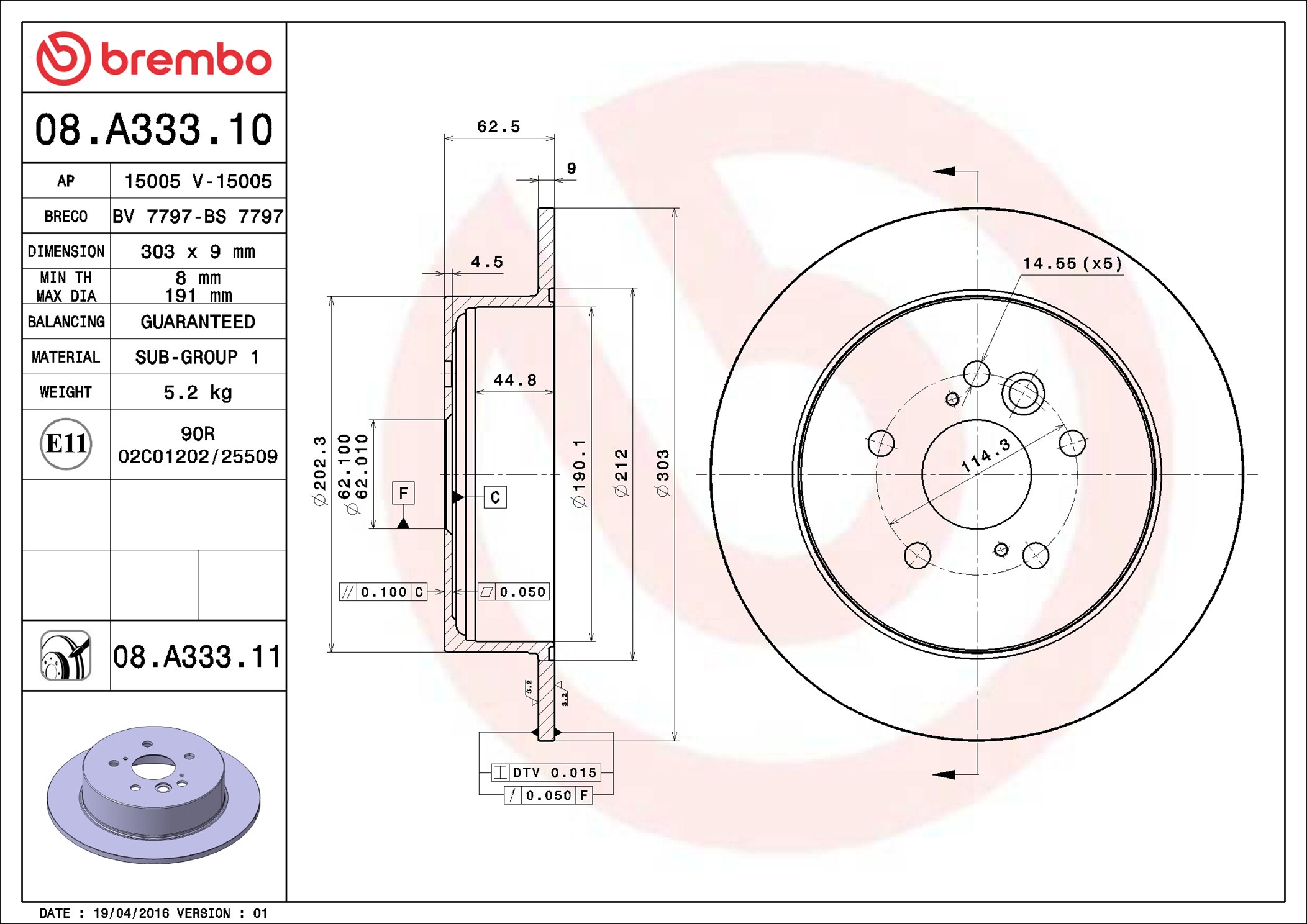 BREMBO Jarrulevy 08.A333.11