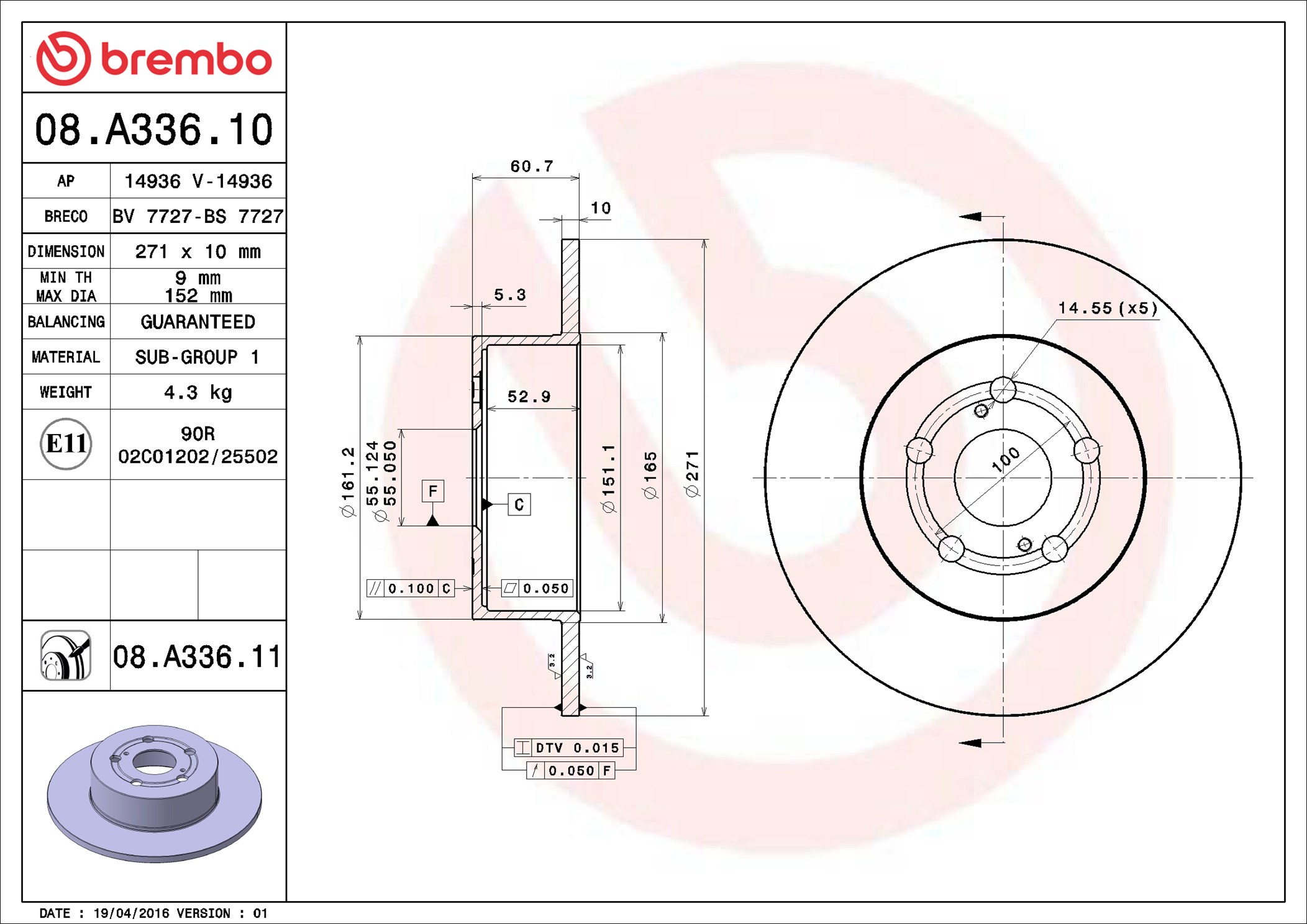 BREMBO Piduriketas 08.A336.11