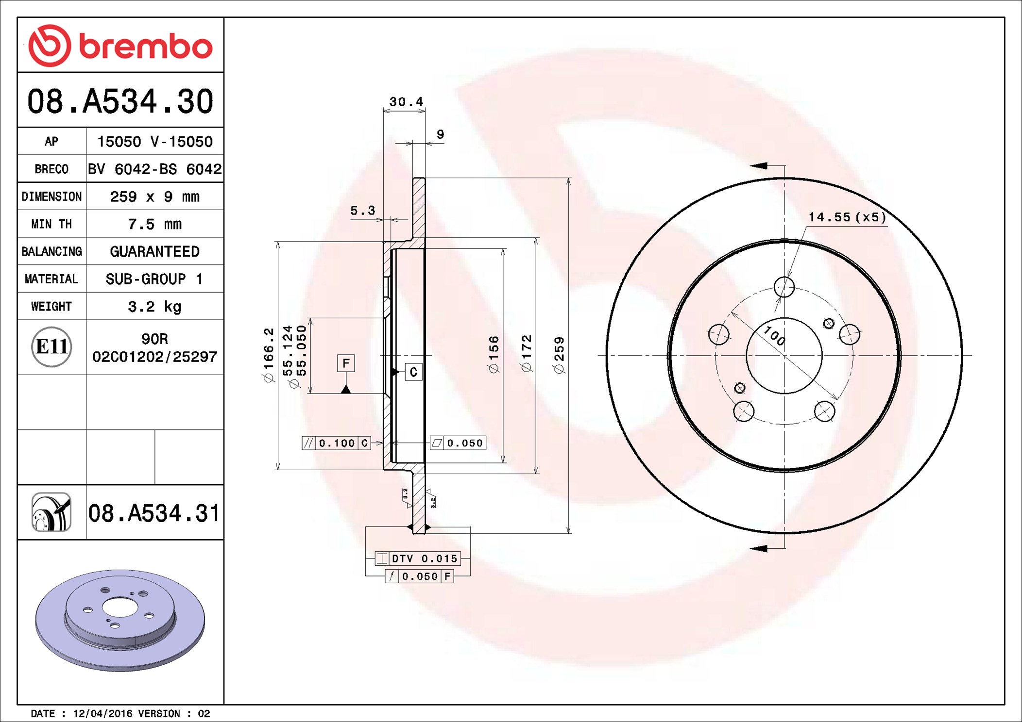 BREMBO Jarrulevy 08.A534.31