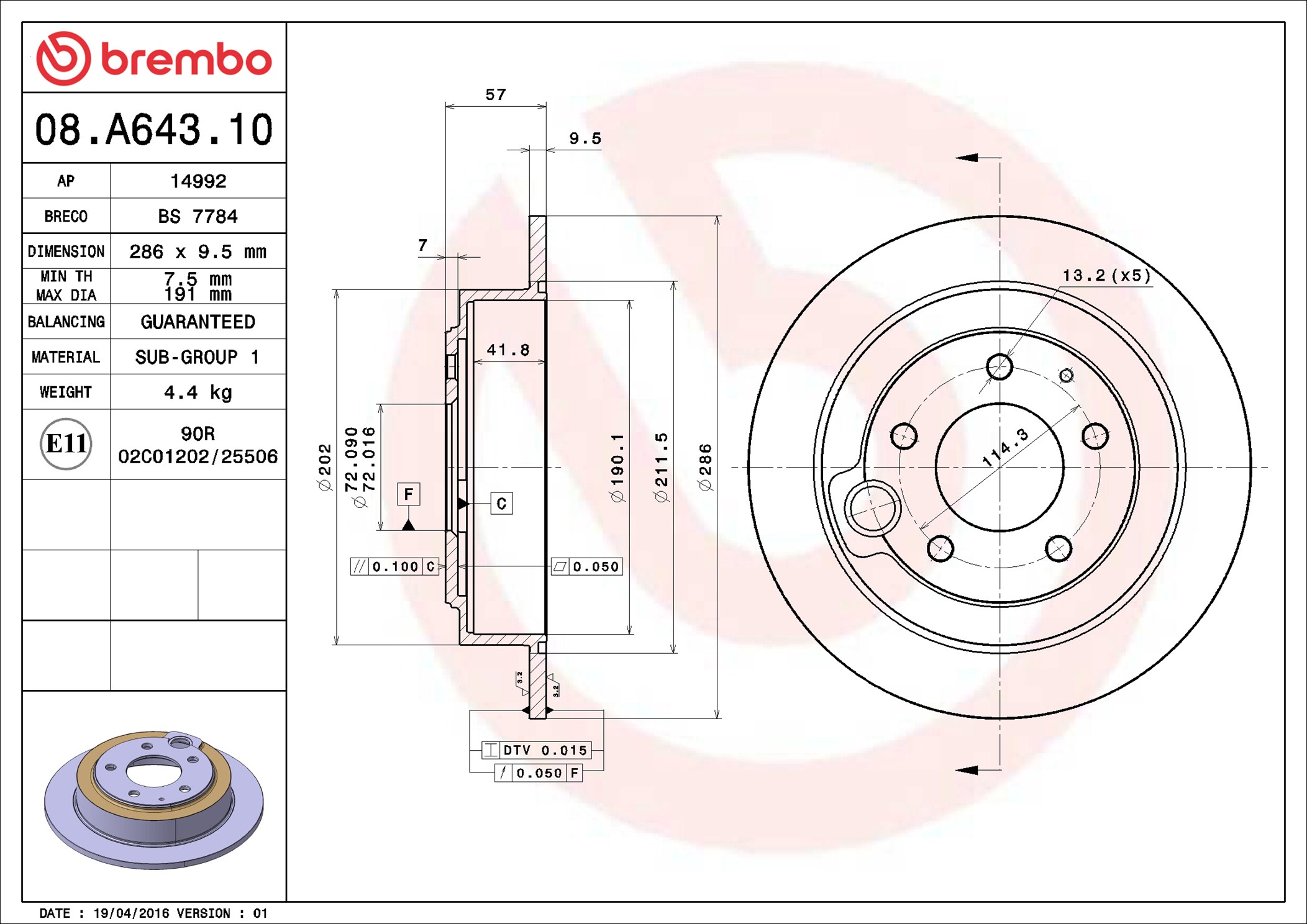 BREMBO Piduriketas 08.A643.10
