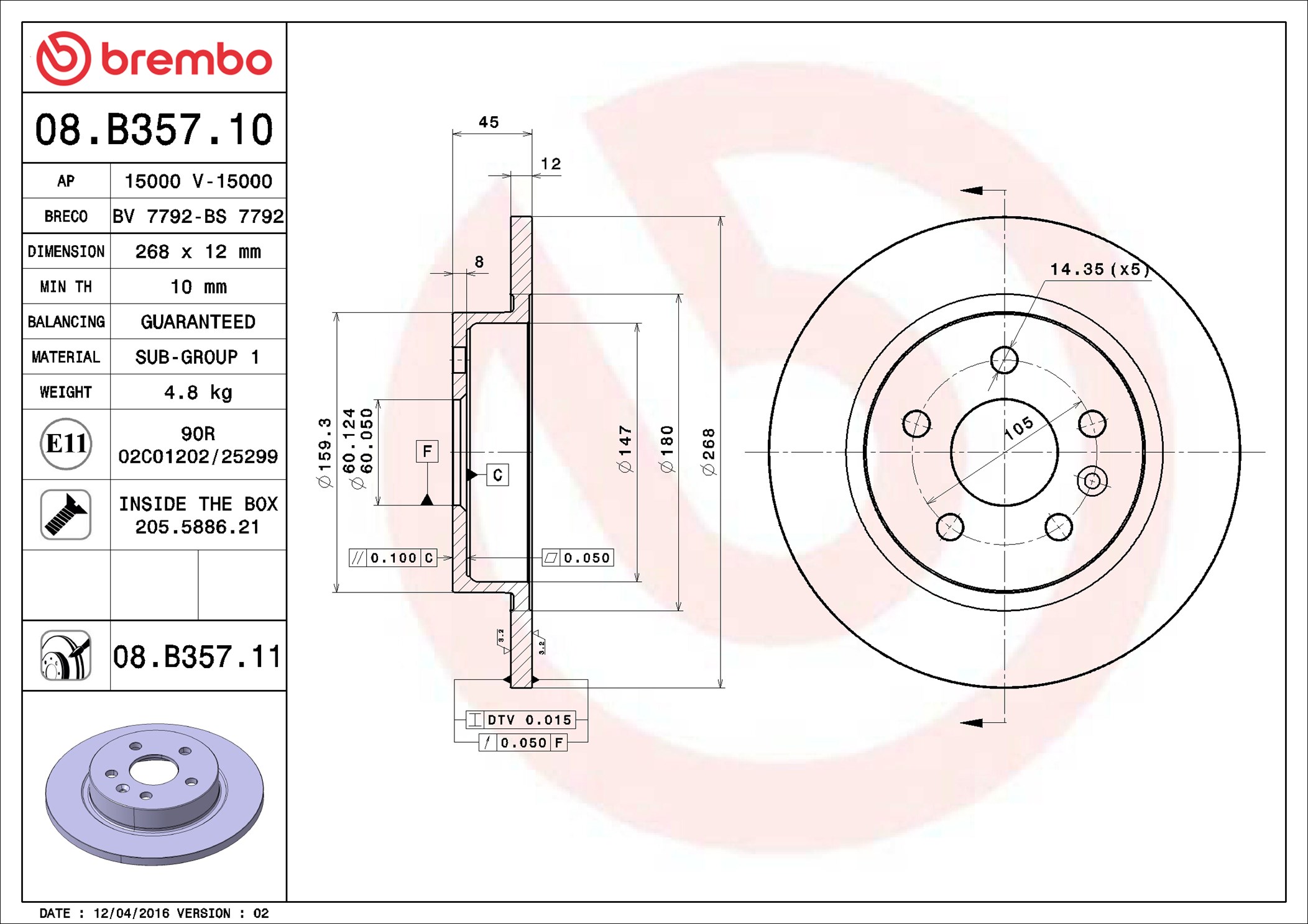 BREMBO stabdžių diskas 08.B357.10