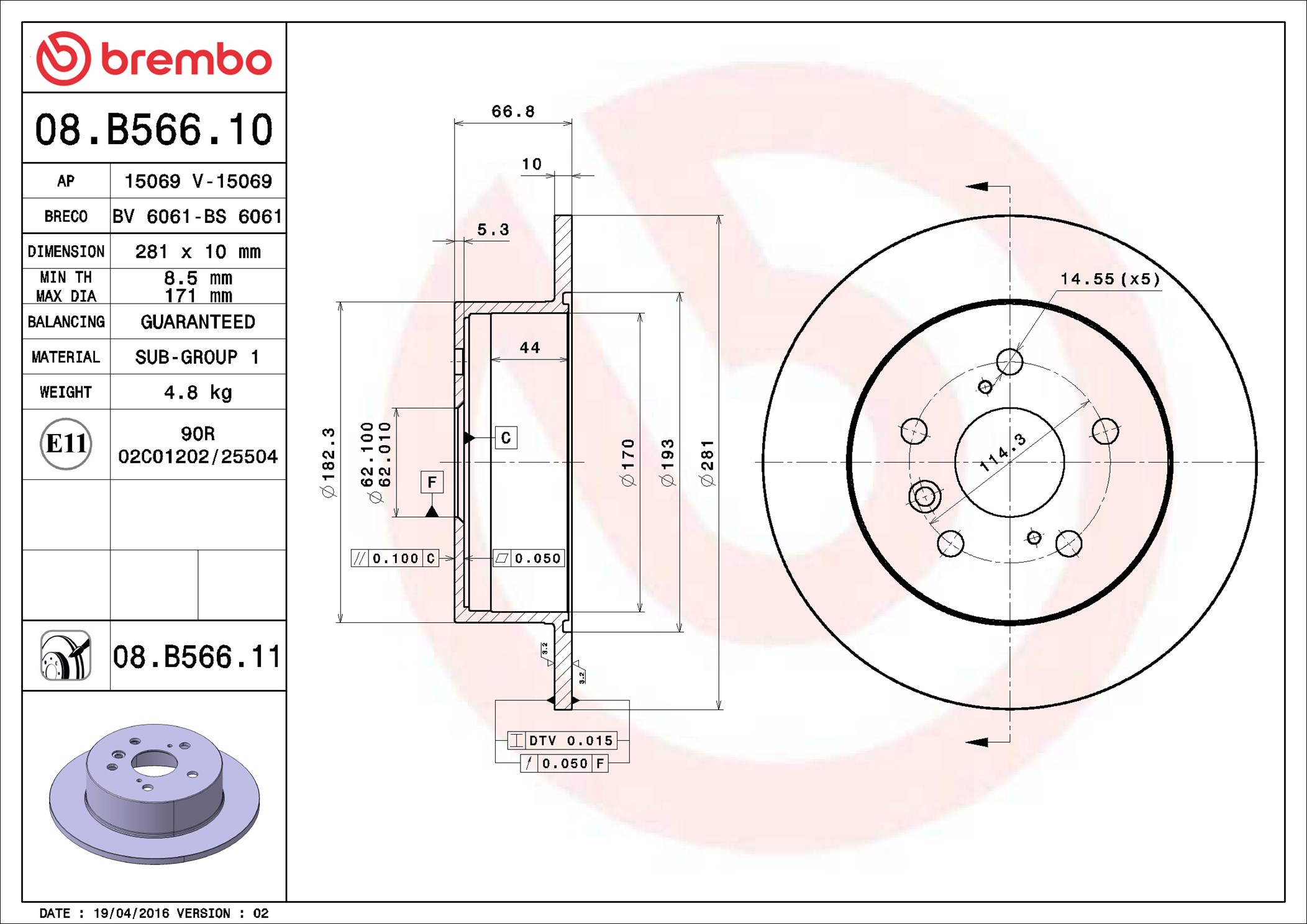 BREMBO Jarrulevy 08.B566.11