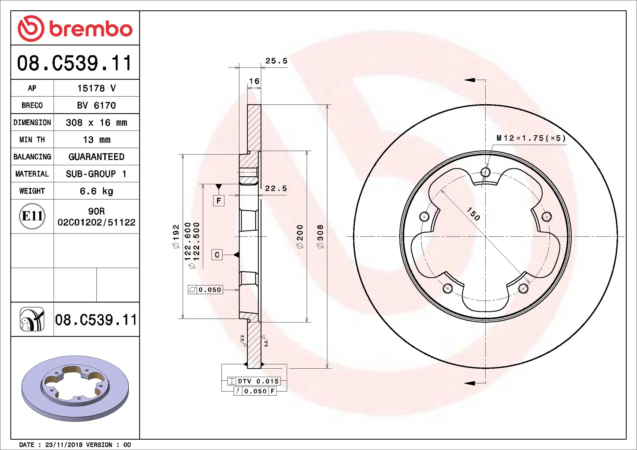 BREMBO Bromsskiva 08.C539.11