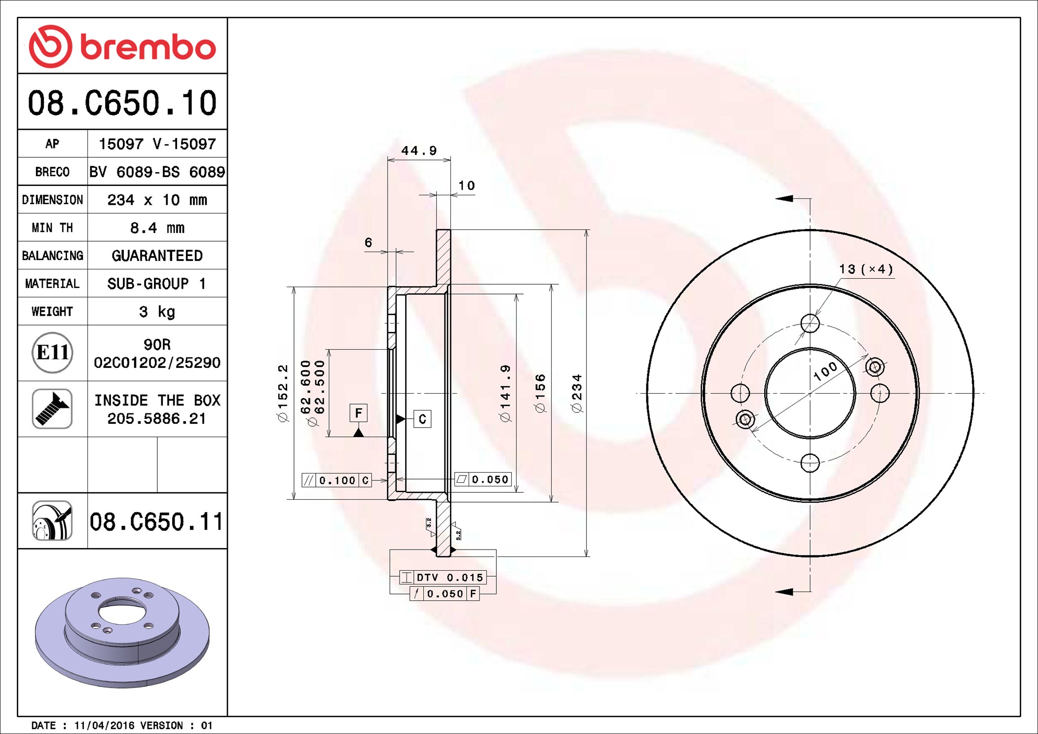 BREMBO Piduriketas 08.C650.11
