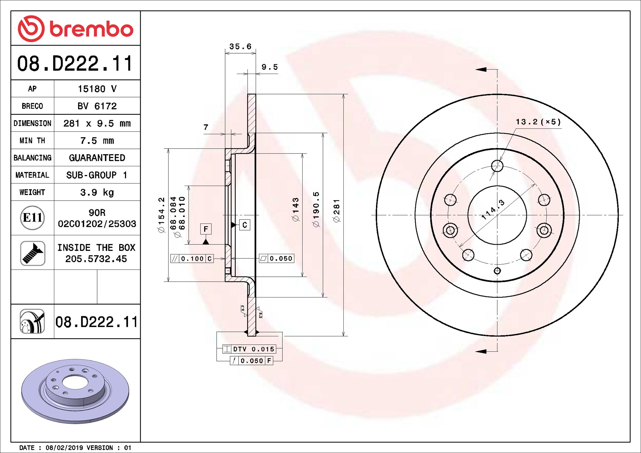 BREMBO Piduriketas 08.D222.11