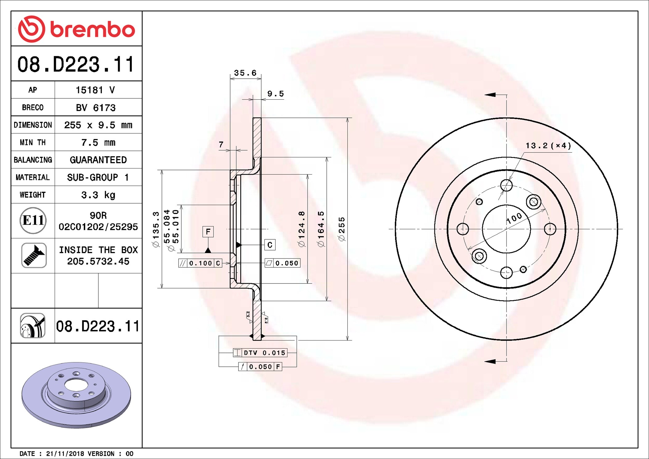 BREMBO Piduriketas 08.D223.11