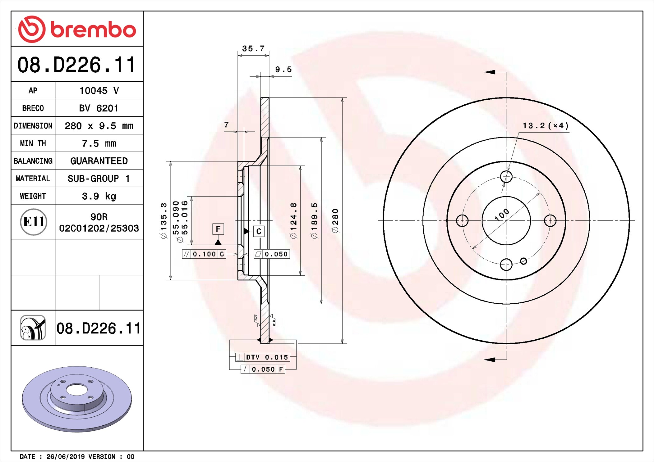 BREMBO Piduriketas 08.D226.11