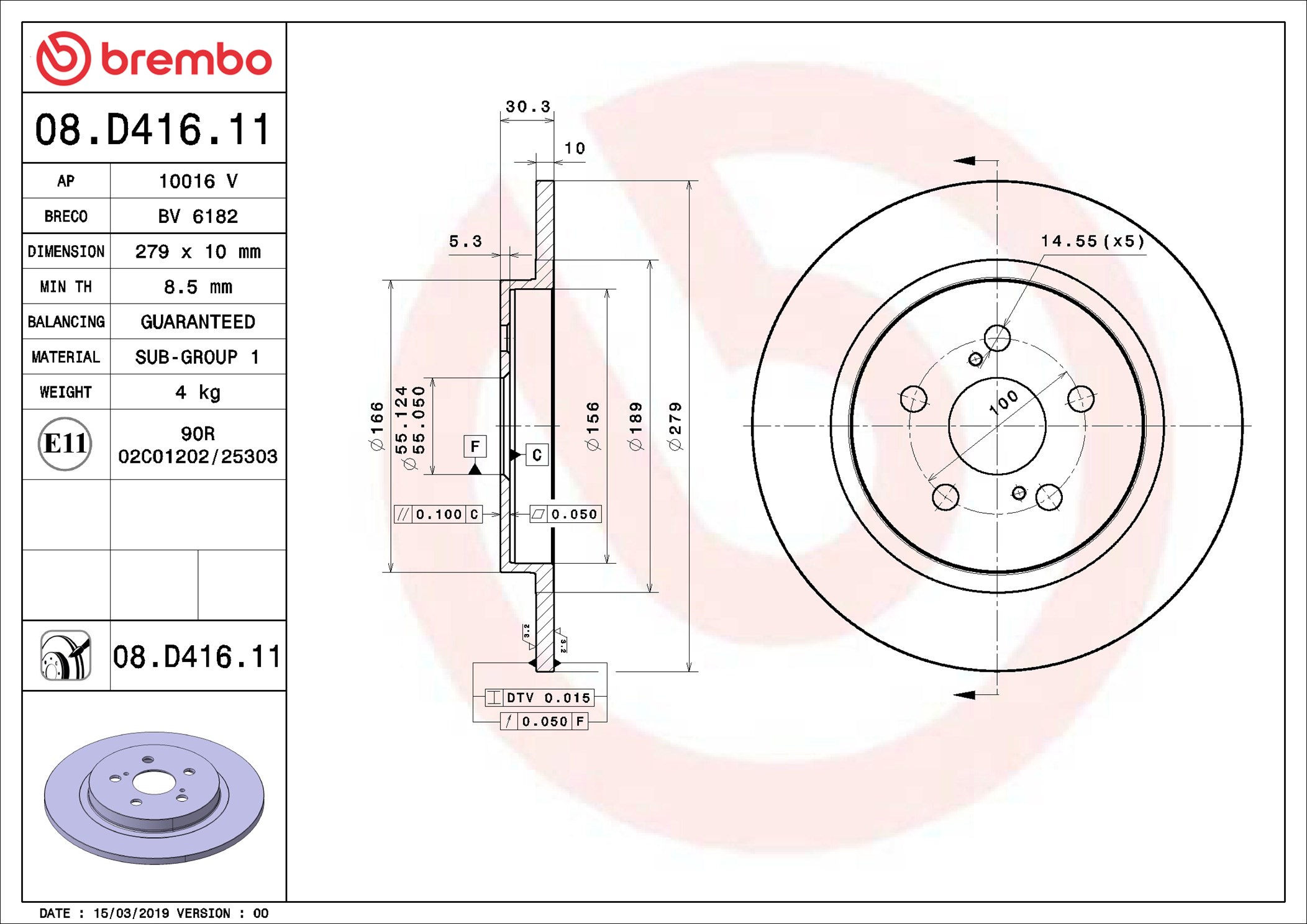 BREMBO Piduriketas 08.D416.11