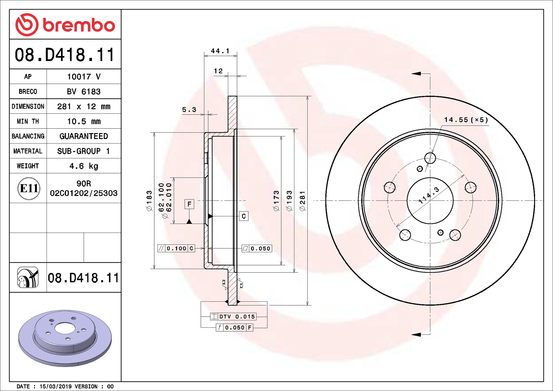 BREMBO Jarrulevy 08.D418.11
