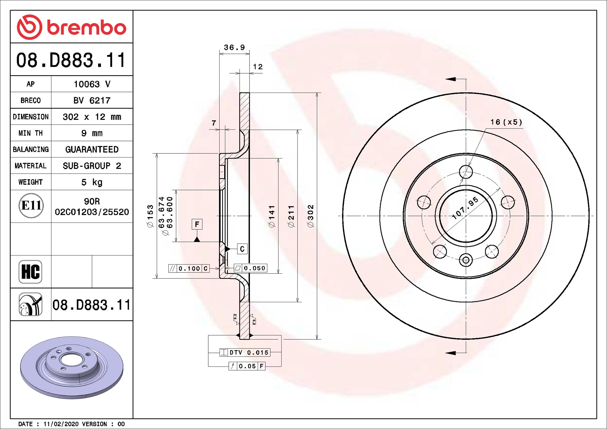 BREMBO Jarrulevy 08.D883.11