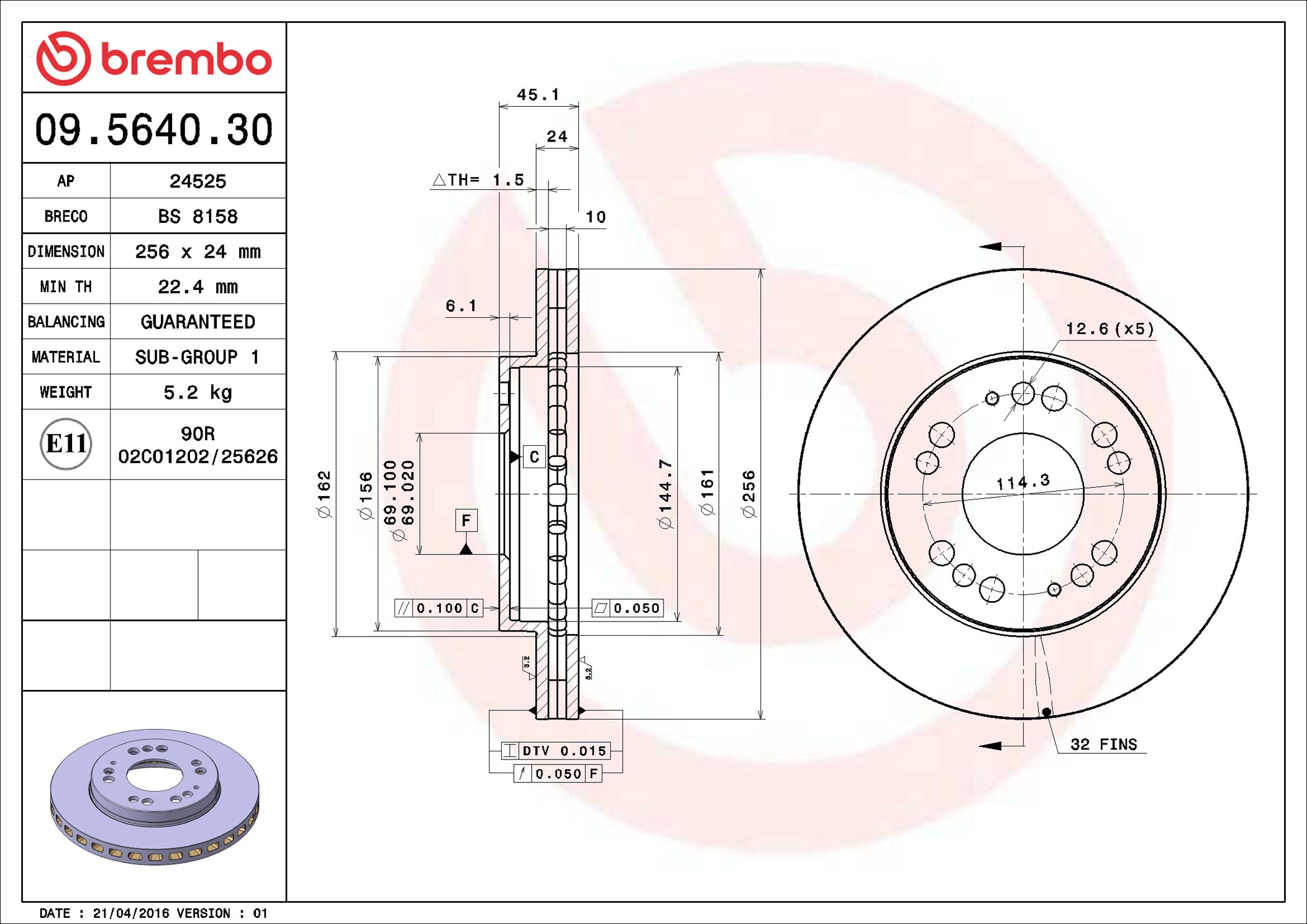 BREMBO Bromsskiva 09.5640.30