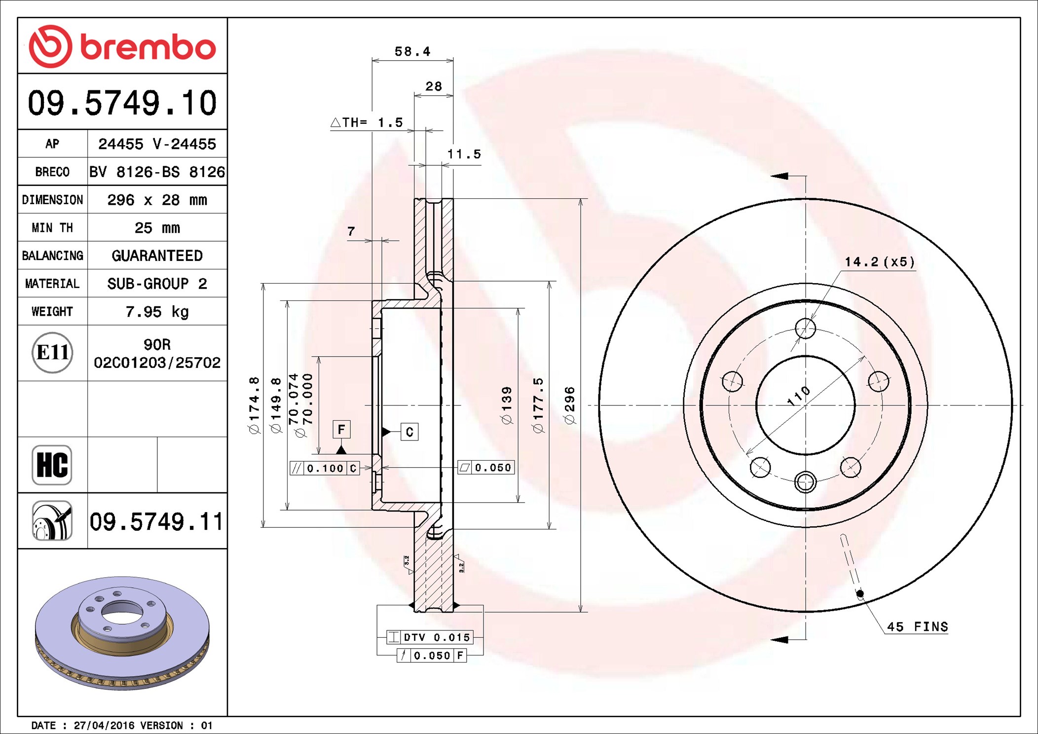 BREMBO Piduriketas 09.5749.11
