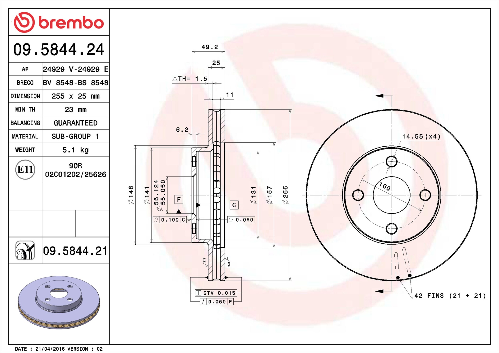 BREMBO Jarrulevy 09.5844.21