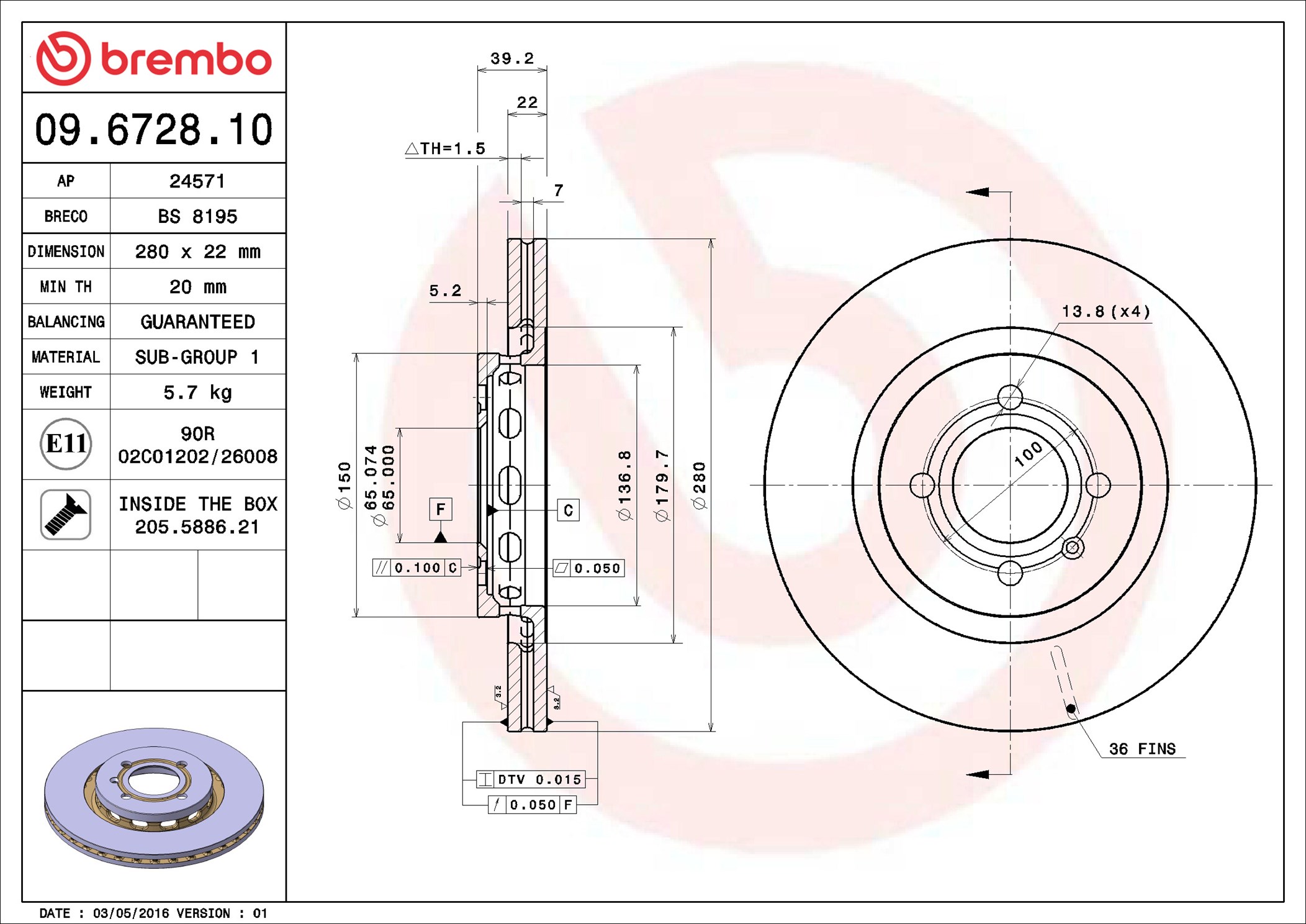 BREMBO stabdžių diskas 09.6728.10