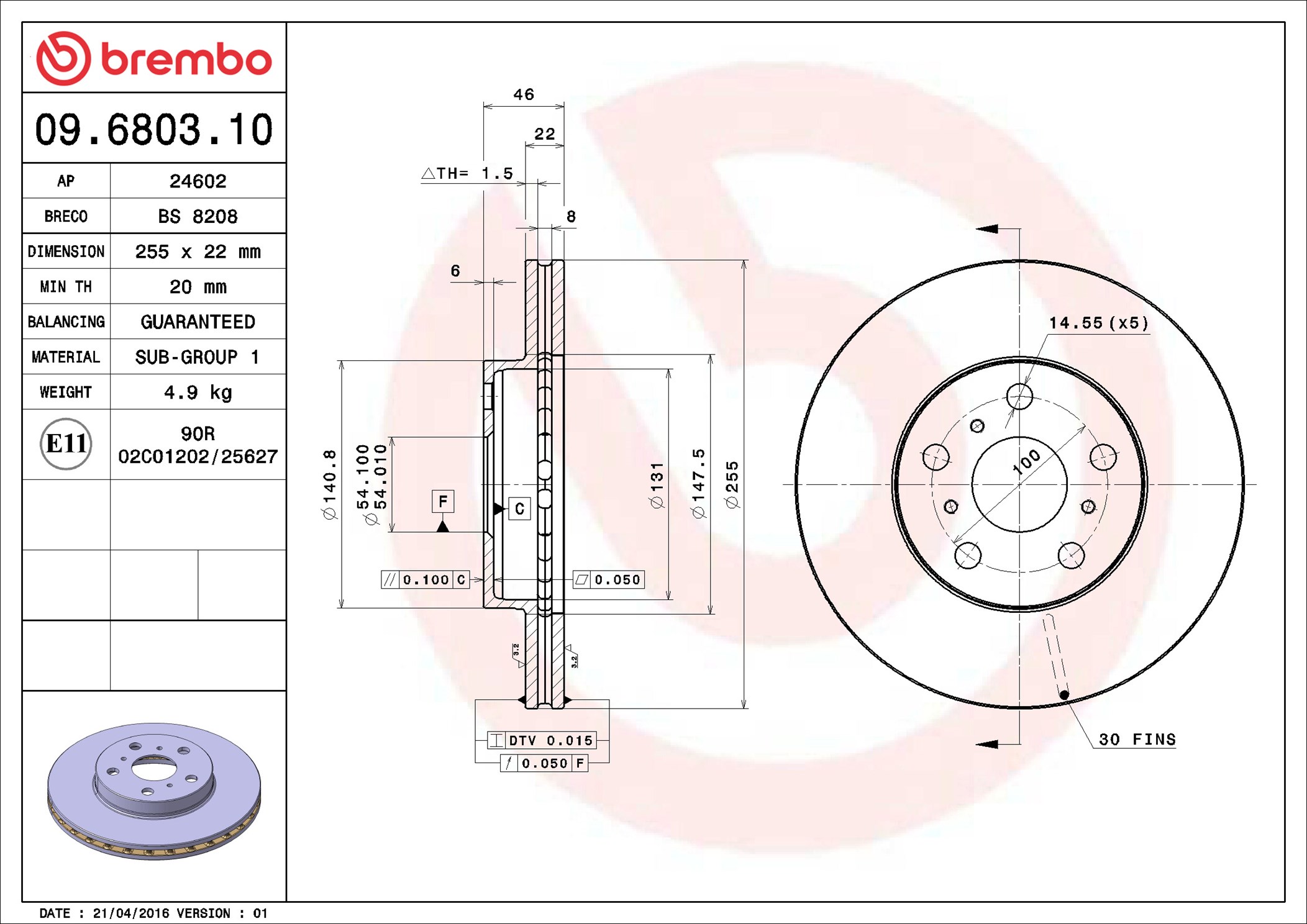 BREMBO Jarrulevy 09.6803.10