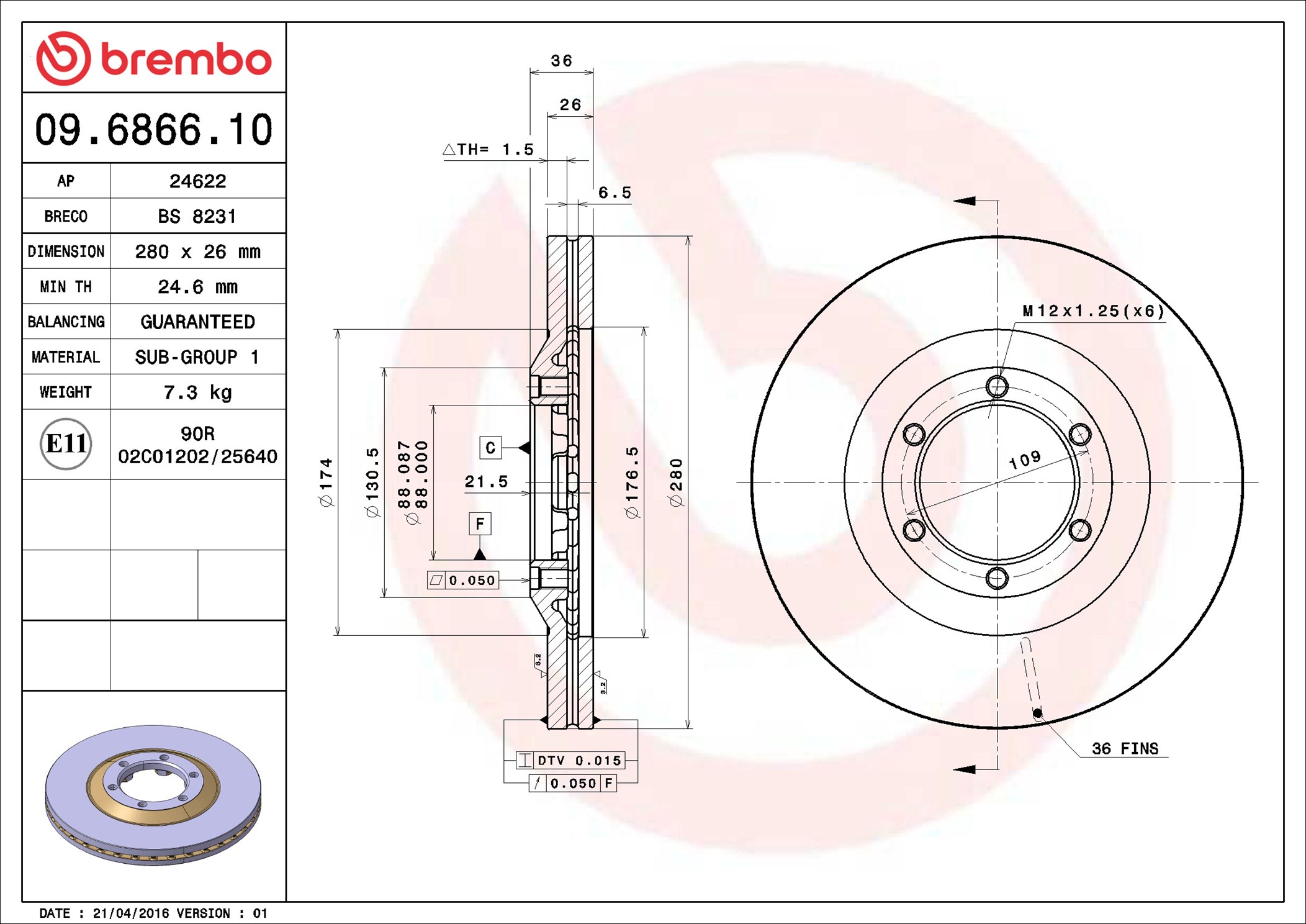 BREMBO Piduriketas 09.6866.10