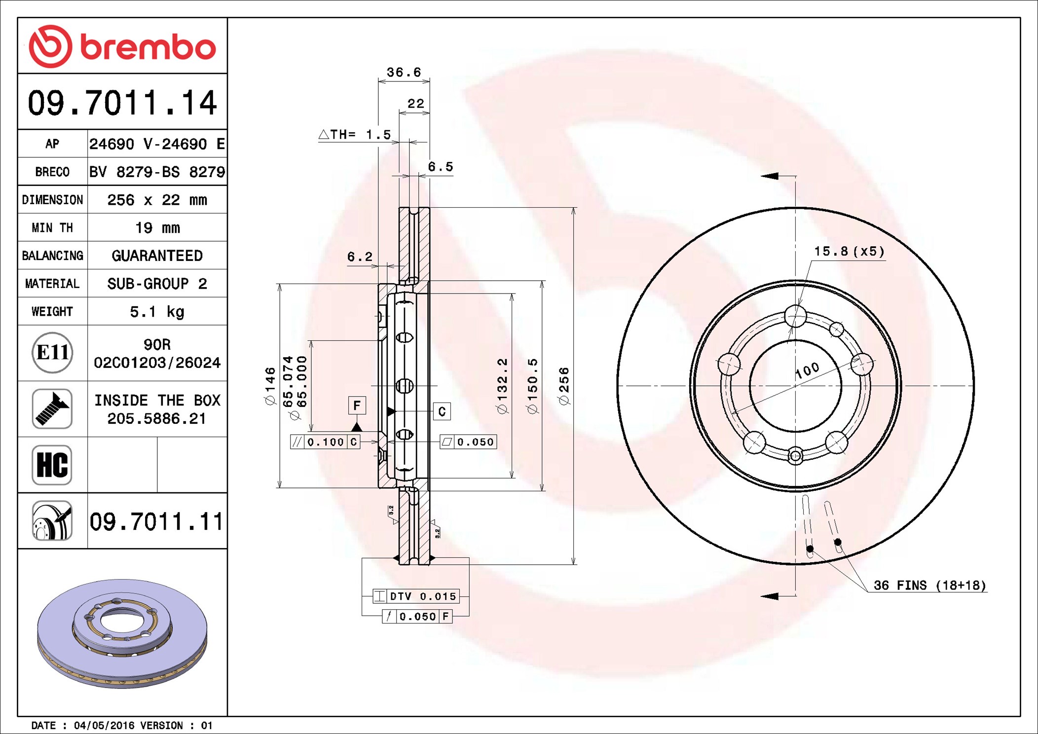 BREMBO Jarrulevy 09.7011.14