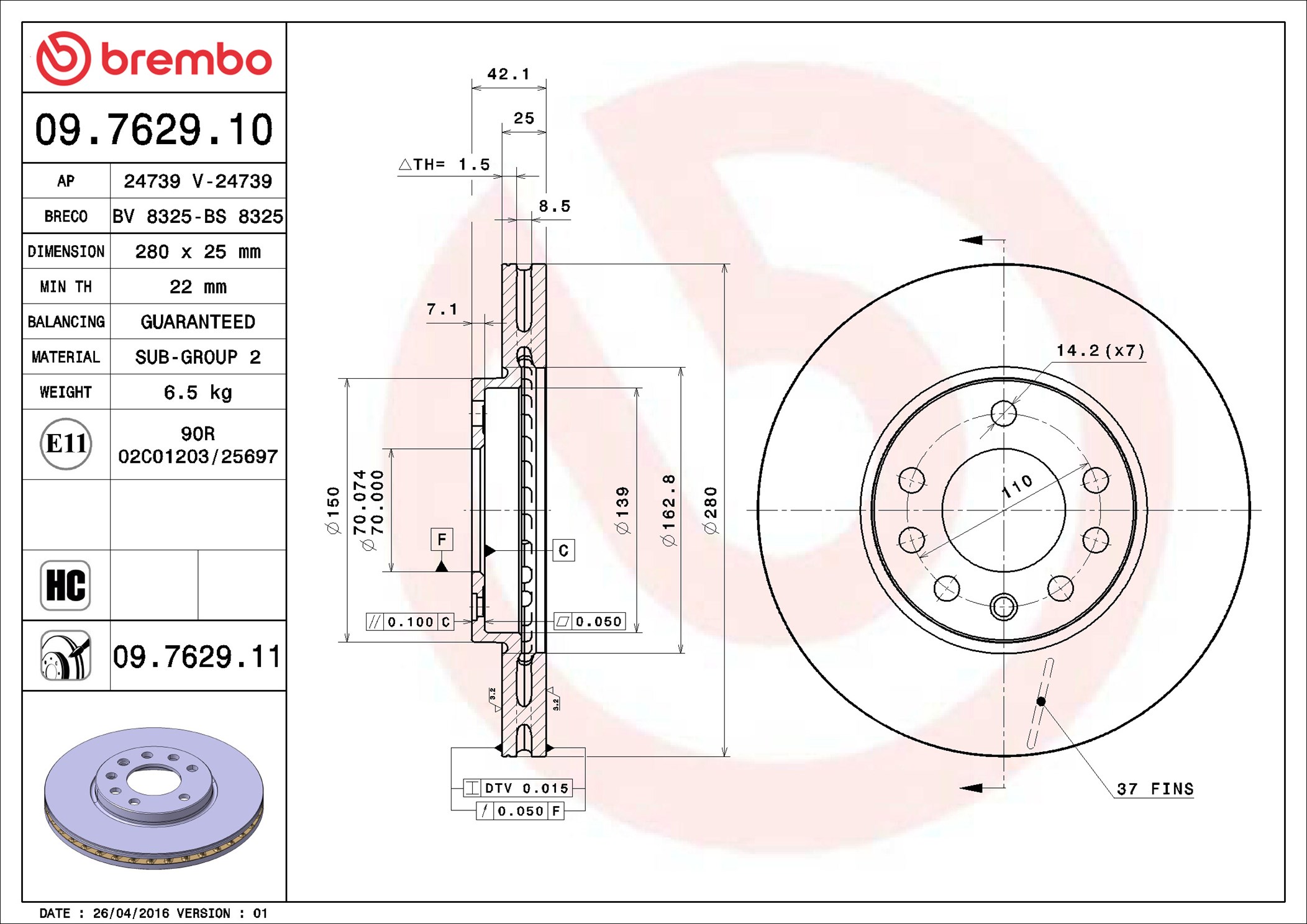 BREMBO Piduriketas 09.7629.11