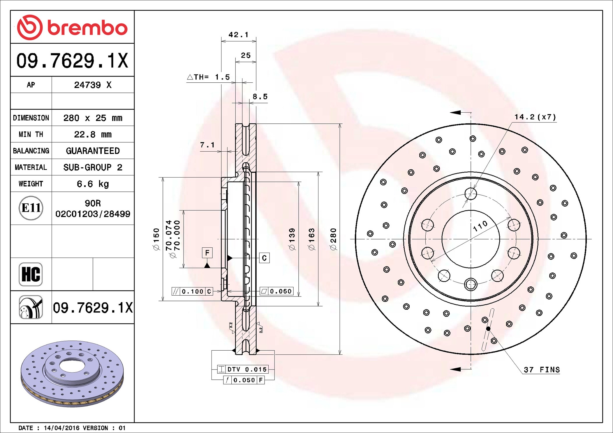 BREMBO Piduriketas 09.7629.1X