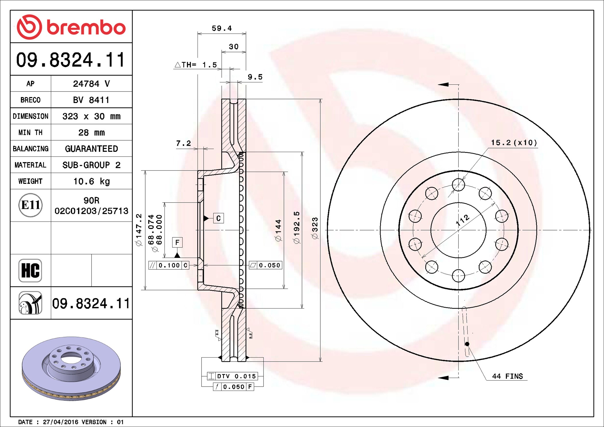 BREMBO Jarrulevy 09.8324.11