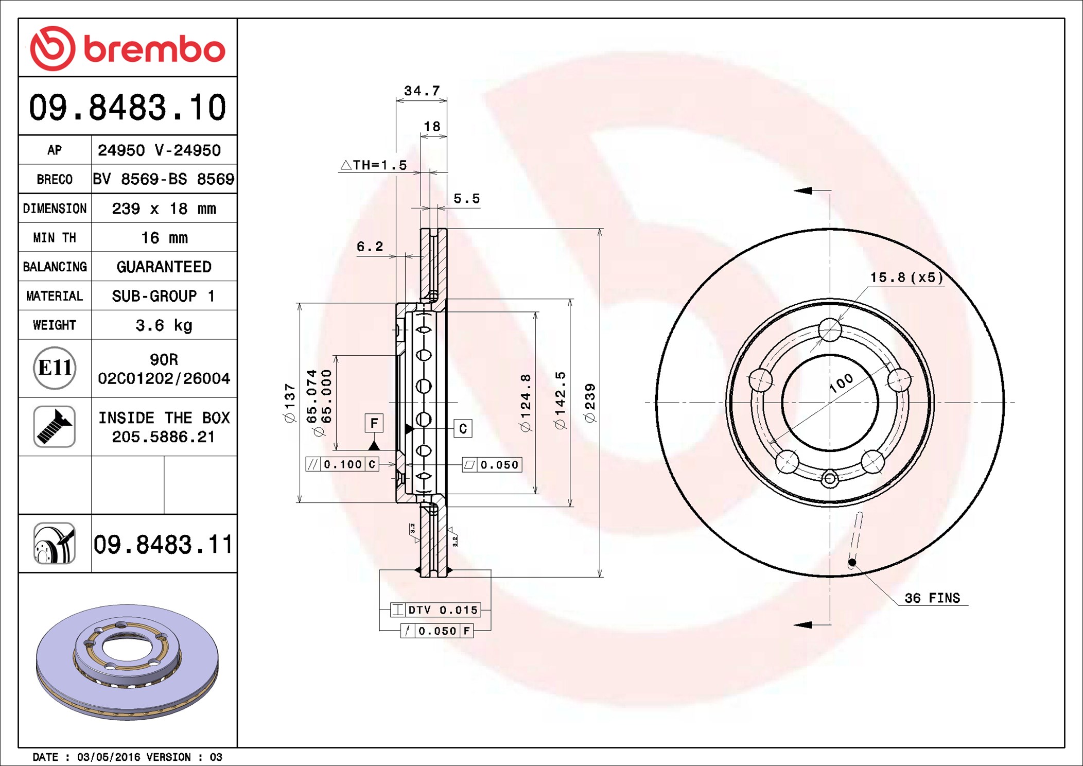 BREMBO Piduriketas 09.8483.11